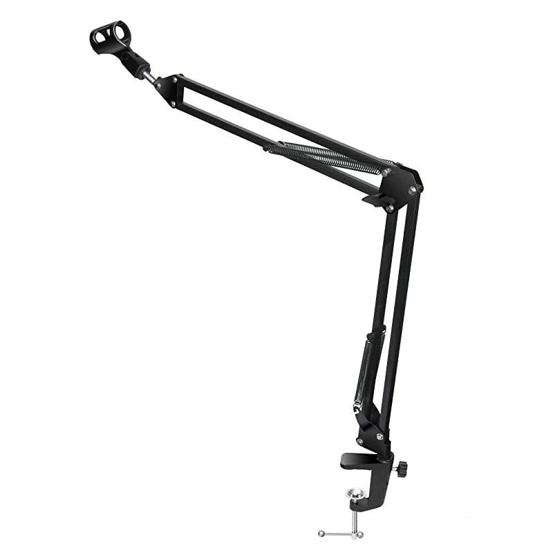 MUSIC Adjustable Microphone Suspension Boom Scissor Arm Stand with Shock Mount Mic Clip Holder Gold Screw Adapter -for Blue Yeti, Snowball and Other Microphones APL2168