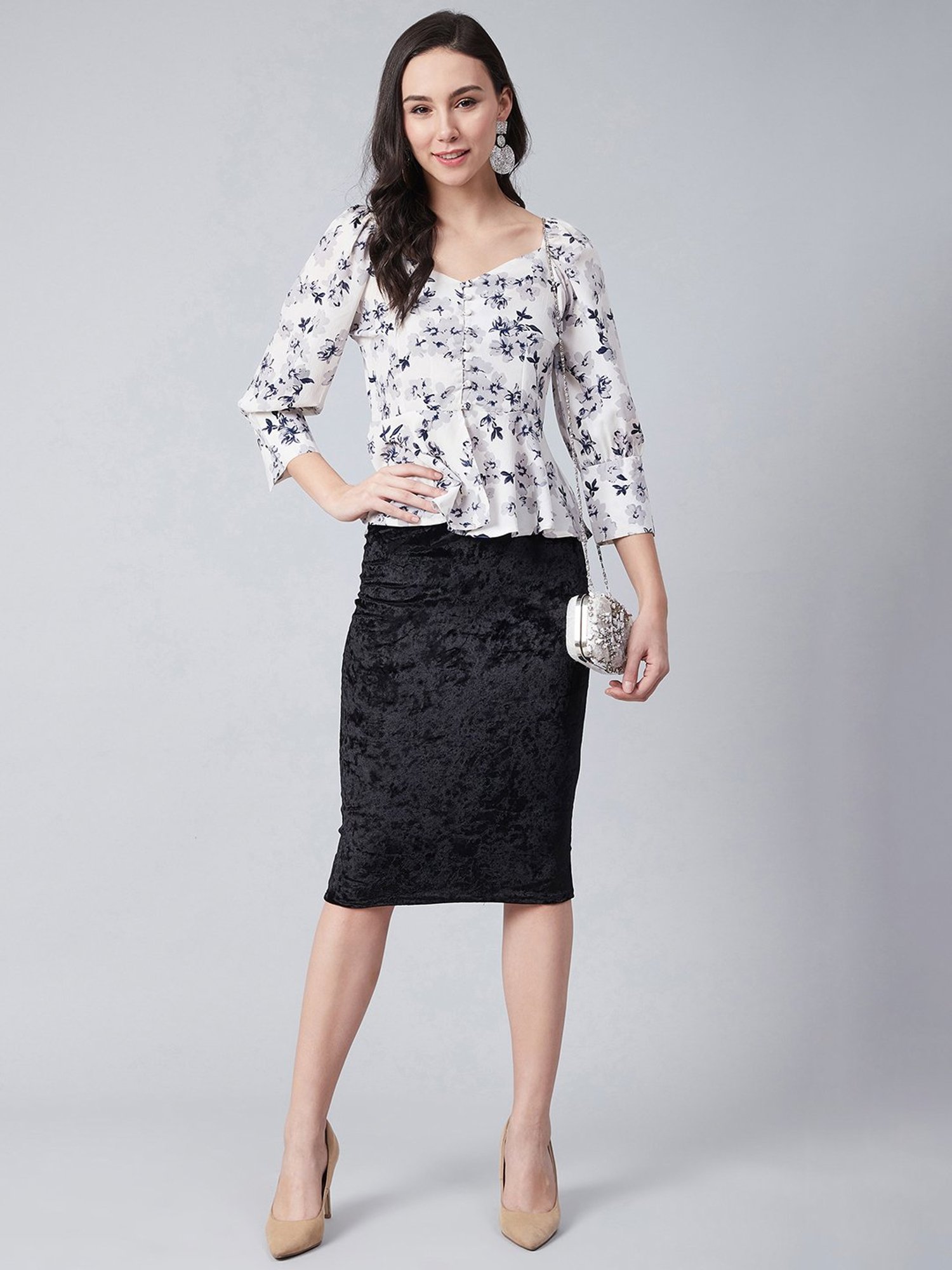 Rare White Floral Print Peplum Top