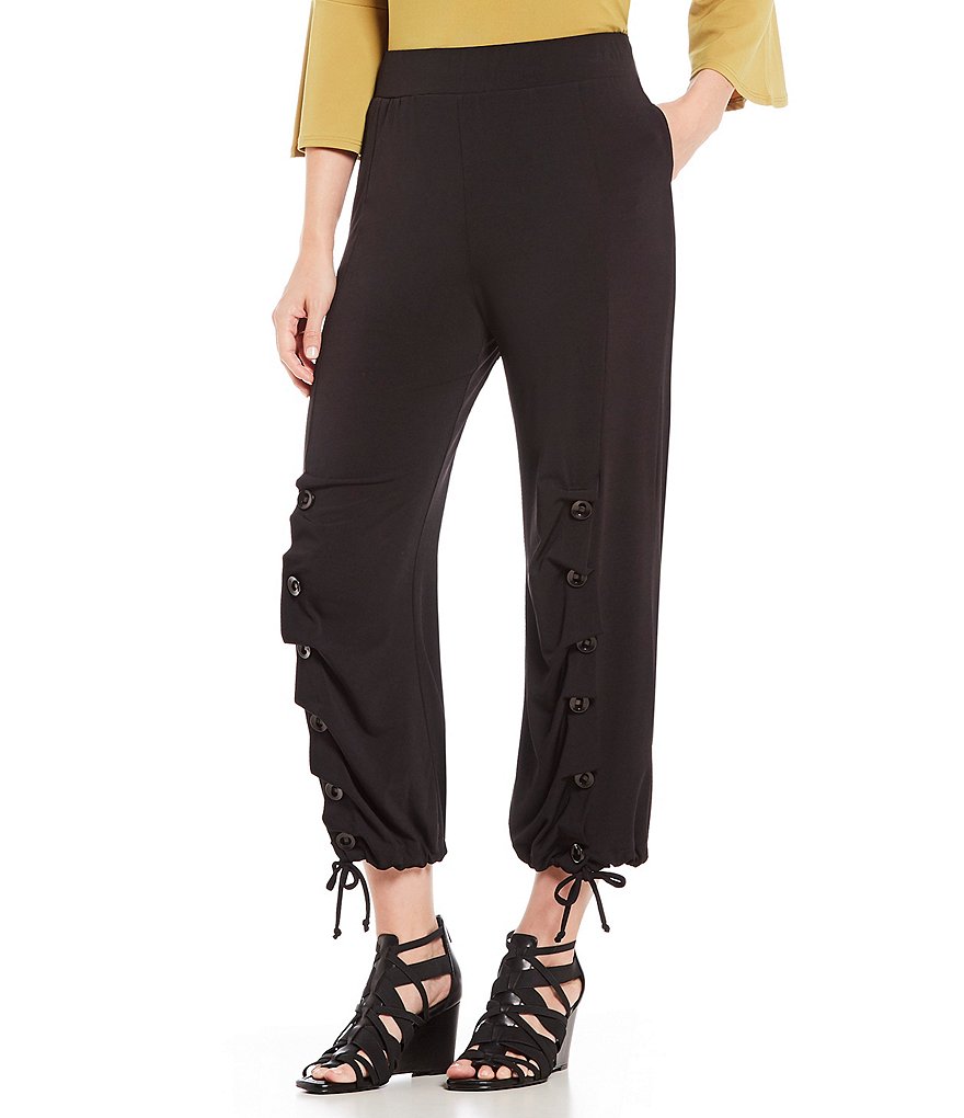 IC Collection Pull-On Solid Button Accent Hem Detail Pants