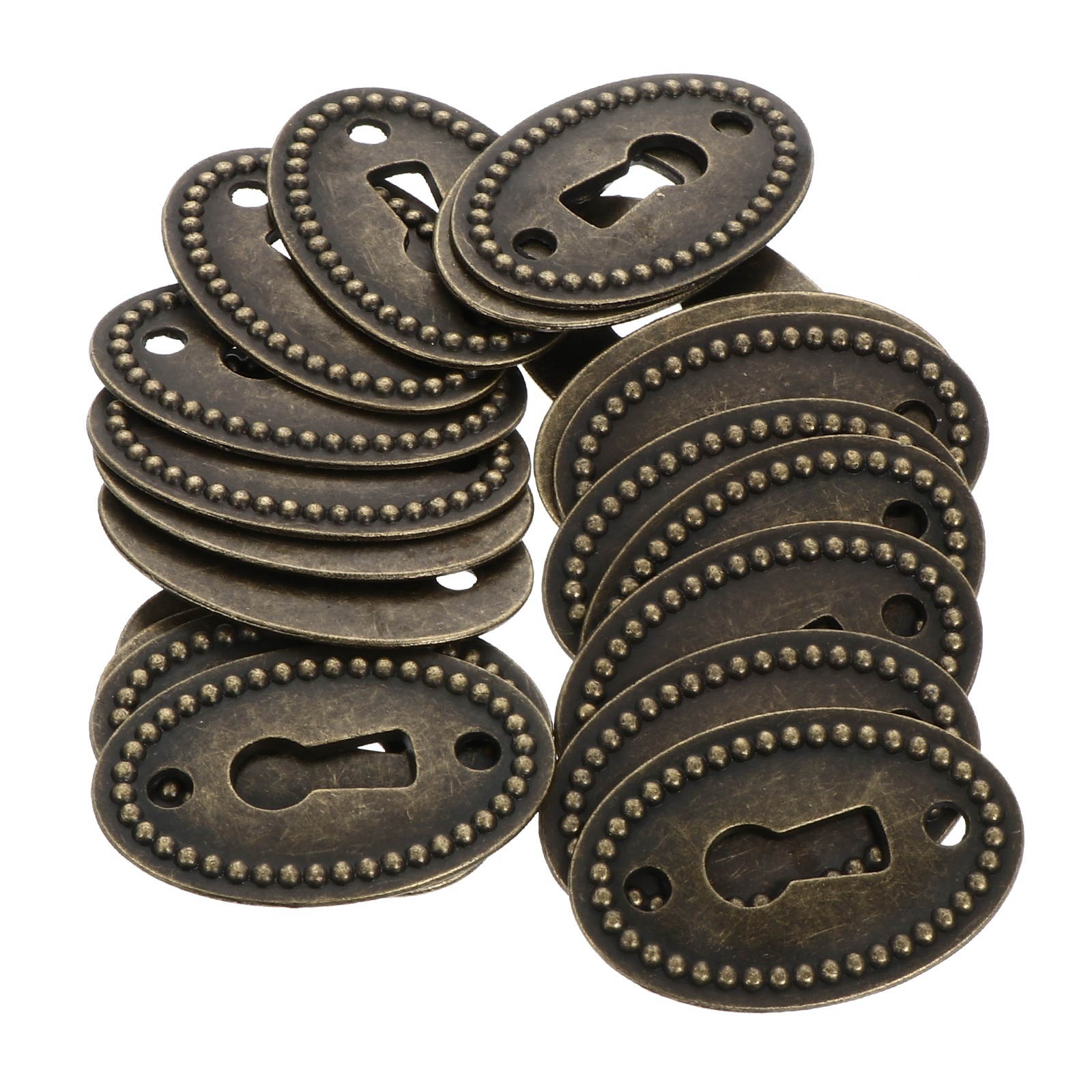 20pcs Oval Antique Keyhole Covers Ornamental Keyhole Escutcheon Plate for Drawer Cabinet