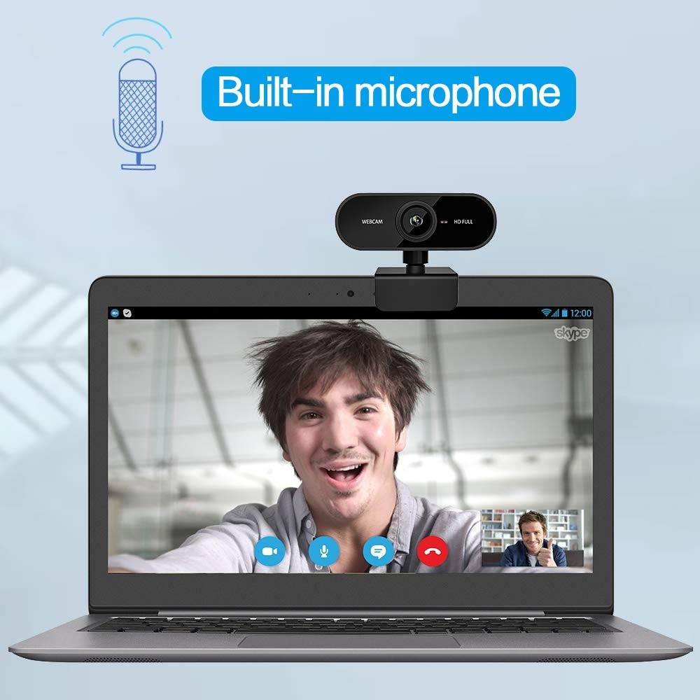 Full HD 1080P Webcam, Built-in Mic and Drive-Free USB Web Camera for Skype, Zoom, FaceTime, Hangouts, PC/Mac/Laptop/MacBook/Tablet