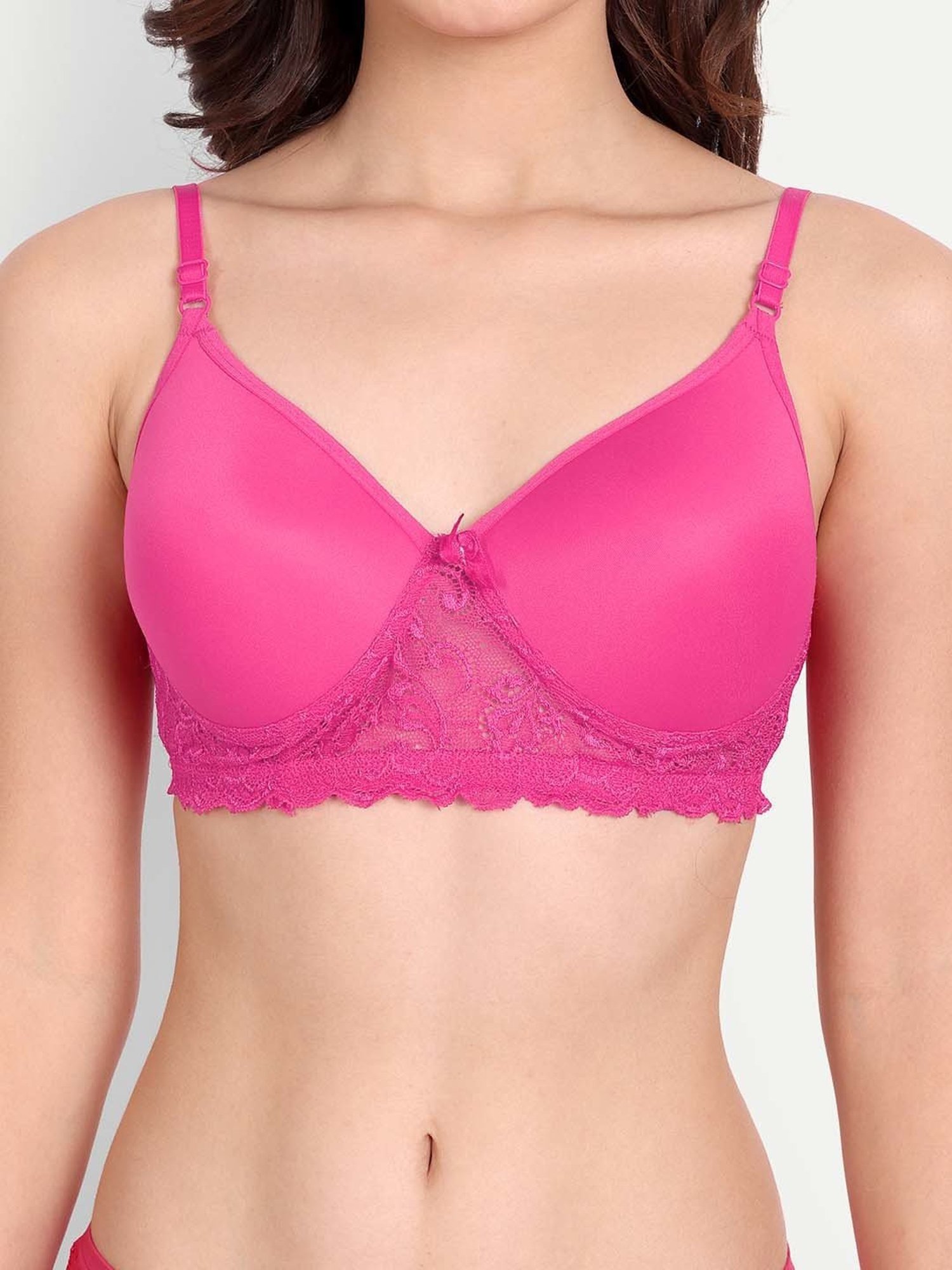 FIMS: Fashion is my Style Blue & Hot Pink Lace Work Everyday Bras - Pack Of 3