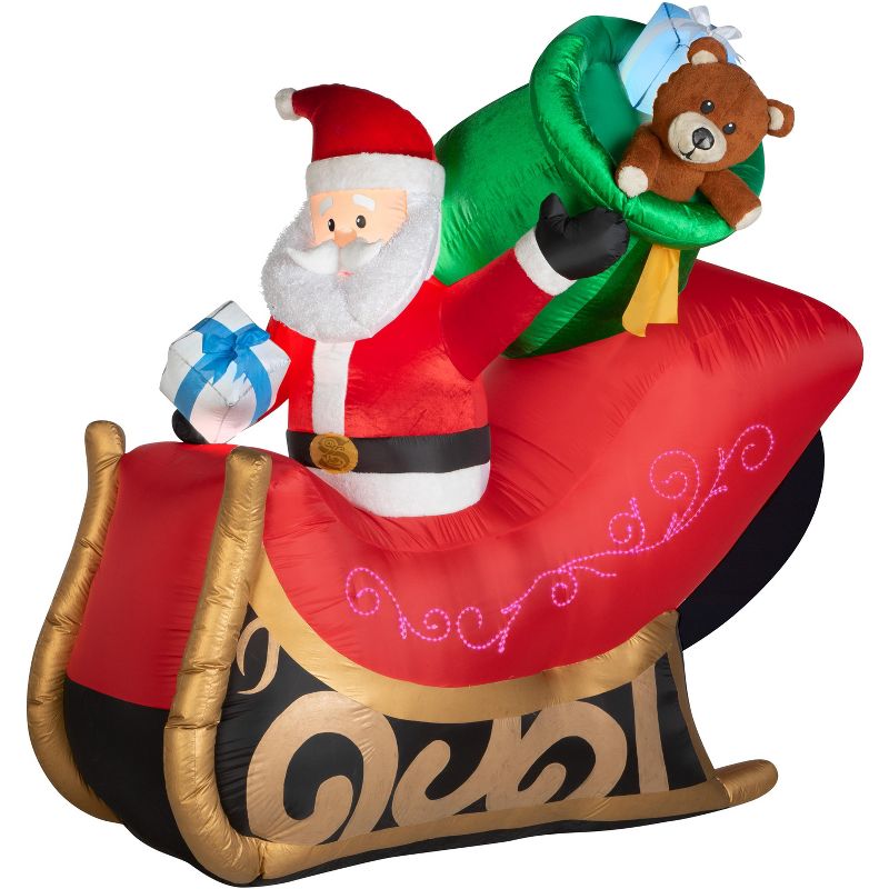 Gemmy Christmas Airblown Inflatable Mixed Media Gnome w/Curved Hat, 5 ft Tall, Multicolored