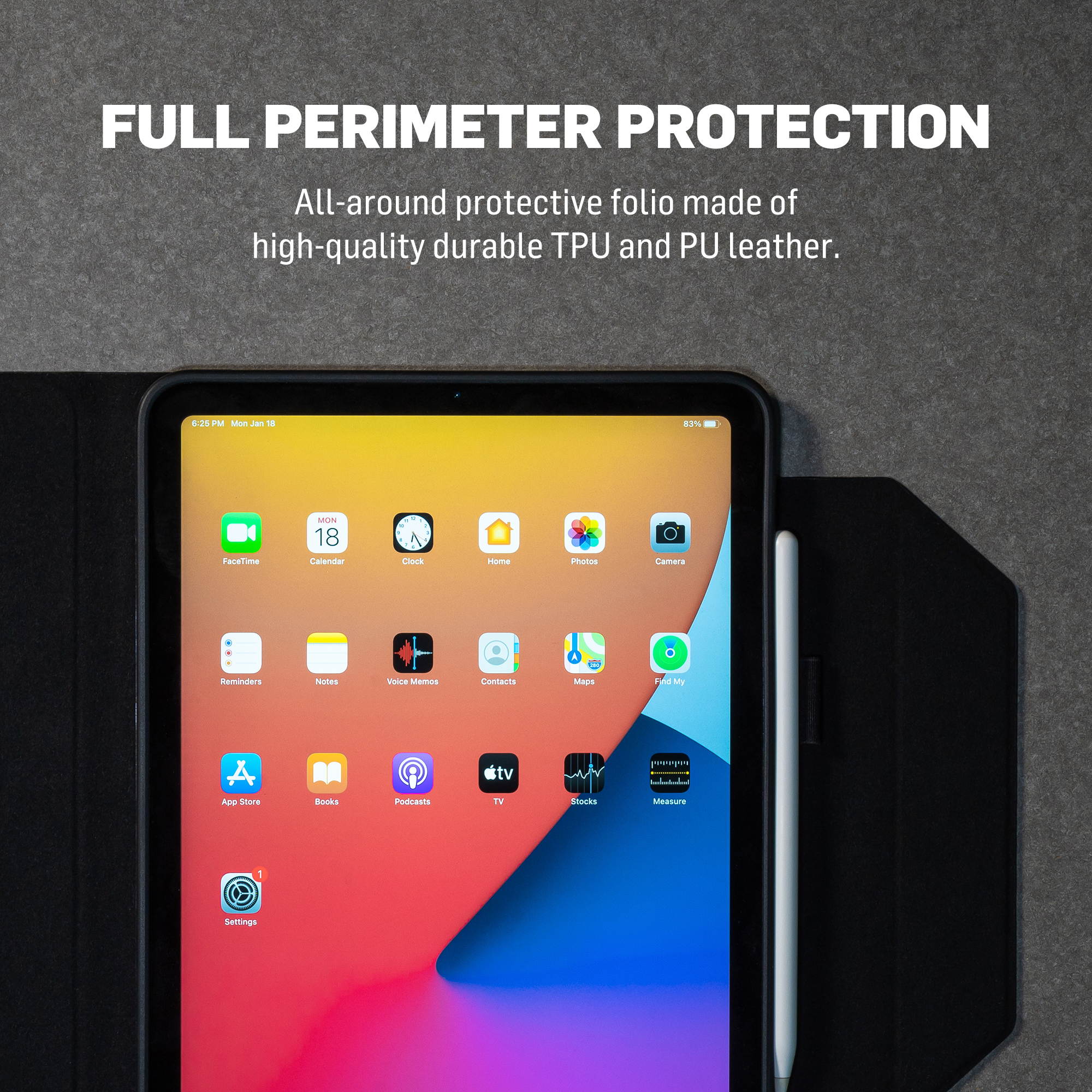 Adonit iPad Case Perfect for iPad 7th / 8th gen 10.2inch Multi-Angle Viewing Stand Protective Folio with Stylus Holder