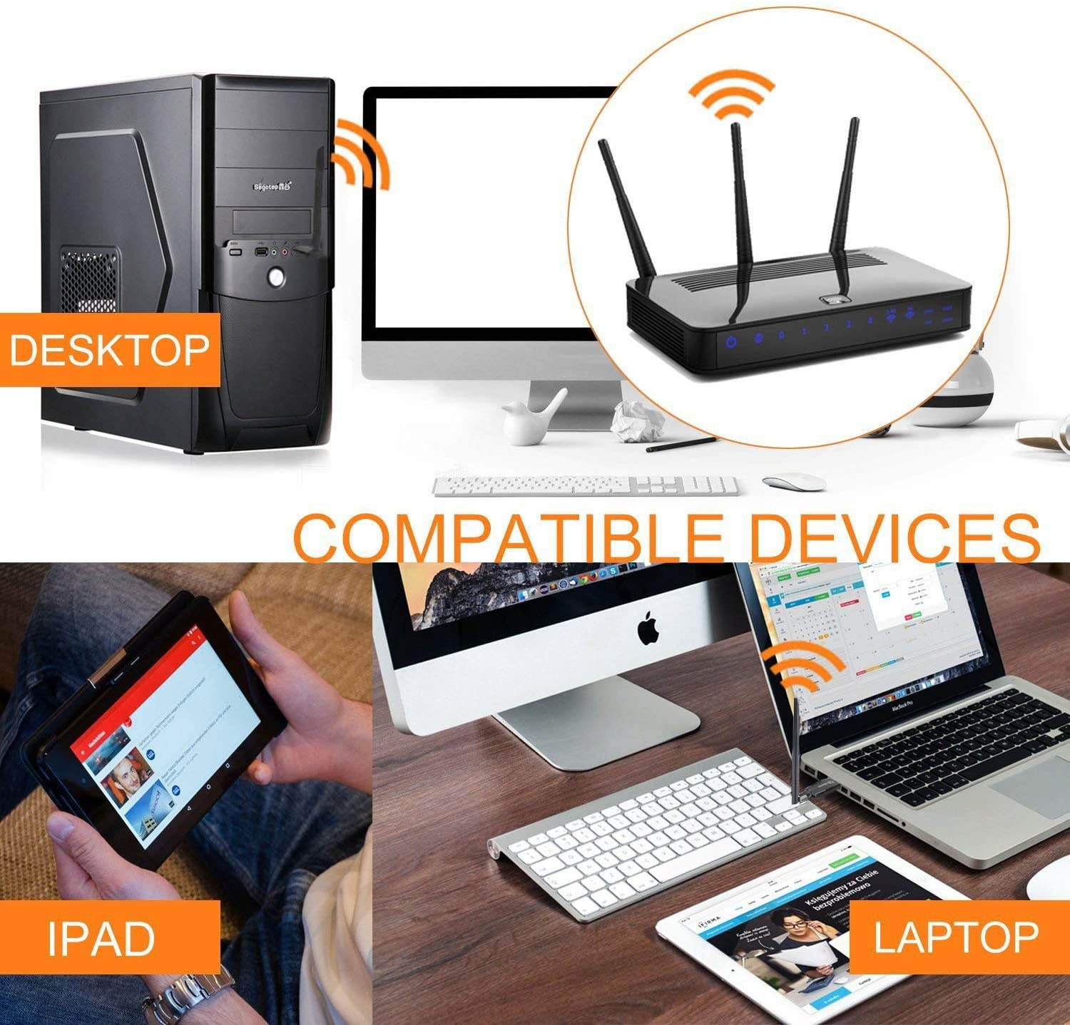 Wireless WiFi Bluetooth Adapter, USB 3.0 WiFi Dongle Network Adapter & Bluetooth 4.1 Transmitter LAN Card AC1200 Dual Band 2.4G/5.8G with Dual Antenna for Desktop/Laptop/PC