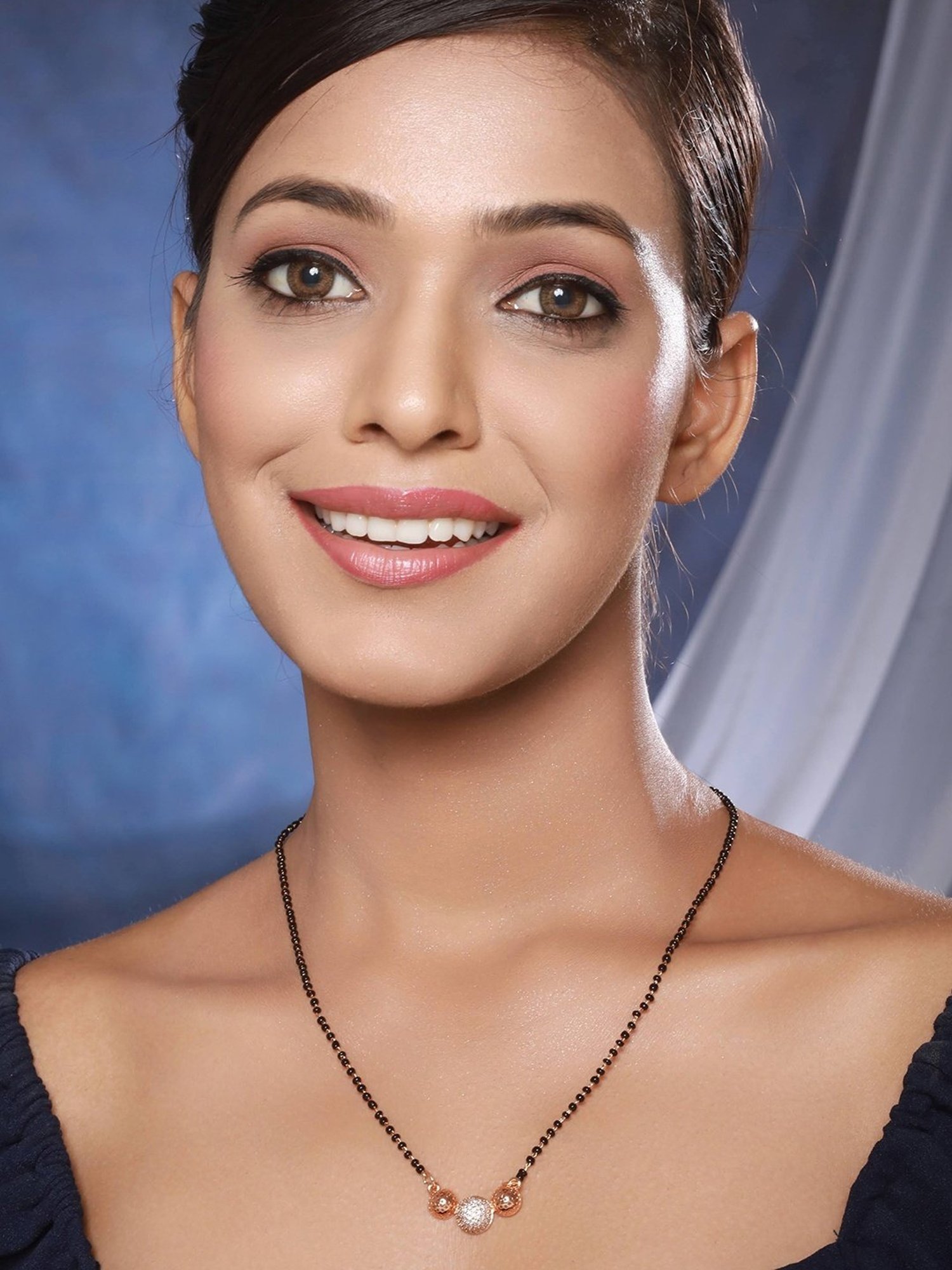 Aatmana Black Rose Gold-Plated Beaded & AD Studded Mangalsutra