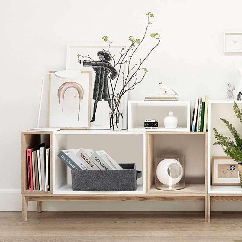 Storage Basket Shlef Low Storage Bin Rectangle Felt Fabric Baskets Storage Bins Organizer for Underwear Socks Bra Towel Toiletry Baby Products Storage Basket Light Gray