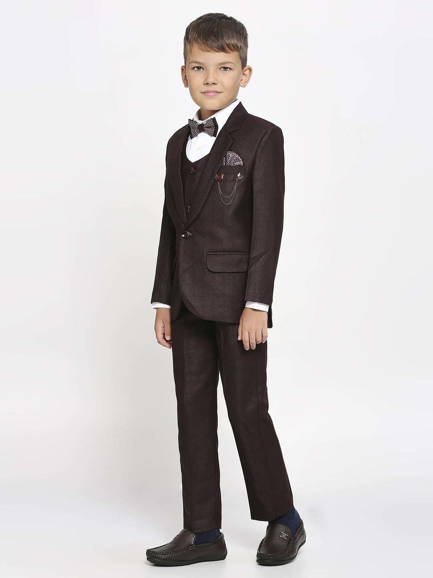 Fourfolds Boys Blue & White Solid Full Sleeves Suit Set