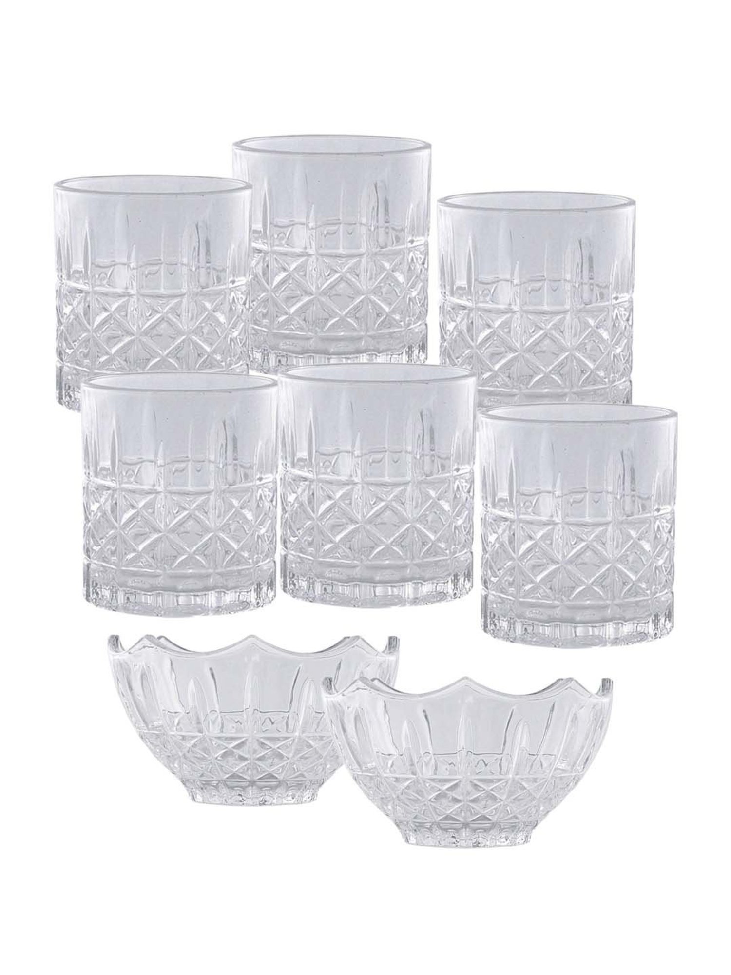 Goodhomes Transparent Glass 8 Piece Bowl & Drinking Glass Set (6pcs glasses and 2pcs bowls)