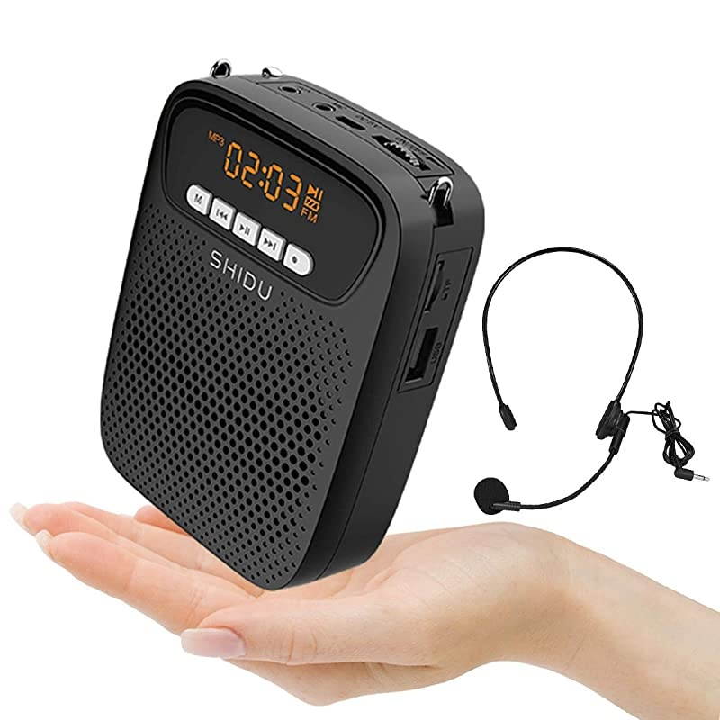 Amplifier Portable Headset Microphone - S278 15W Lightweight Wired Mini PA System Wearable Megaphone Speaker Supports USB/AUX/Recording/FM Radio for Teachers, Tour Guides