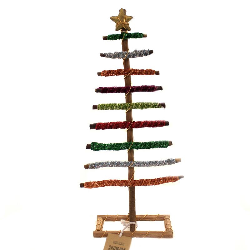 Christmas 13.5" Wrapped Log Tree Lg Glittered Ribbon  -  Decorative Figurines