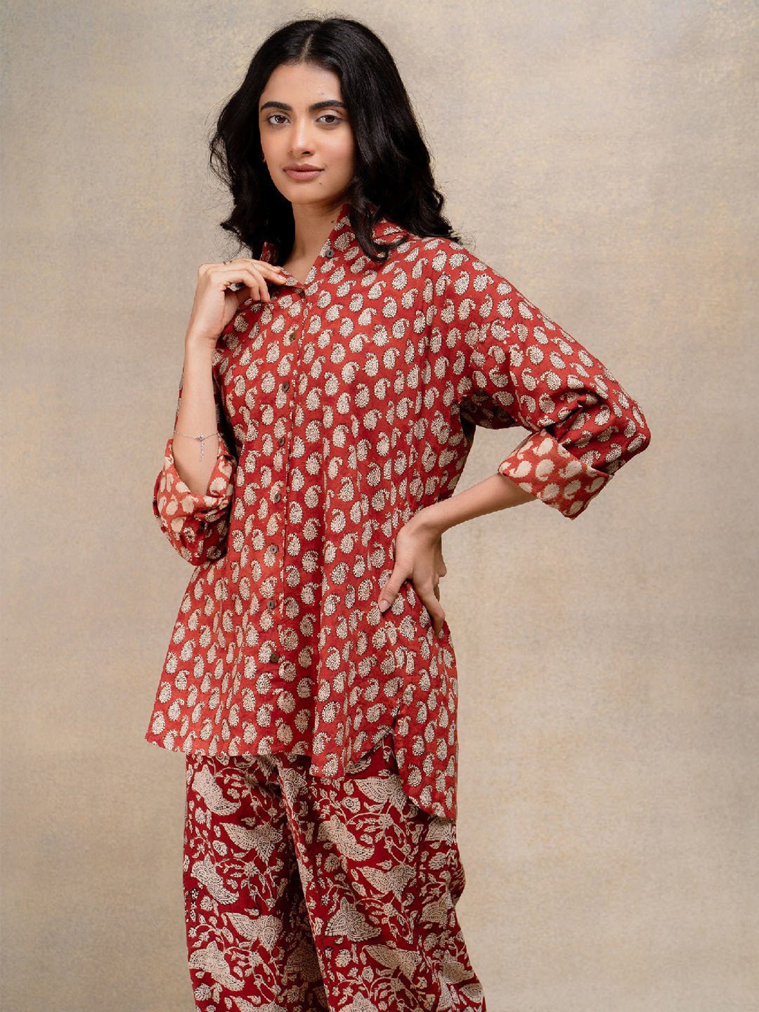 Okhai Red Printed Pure Cotton Shirt