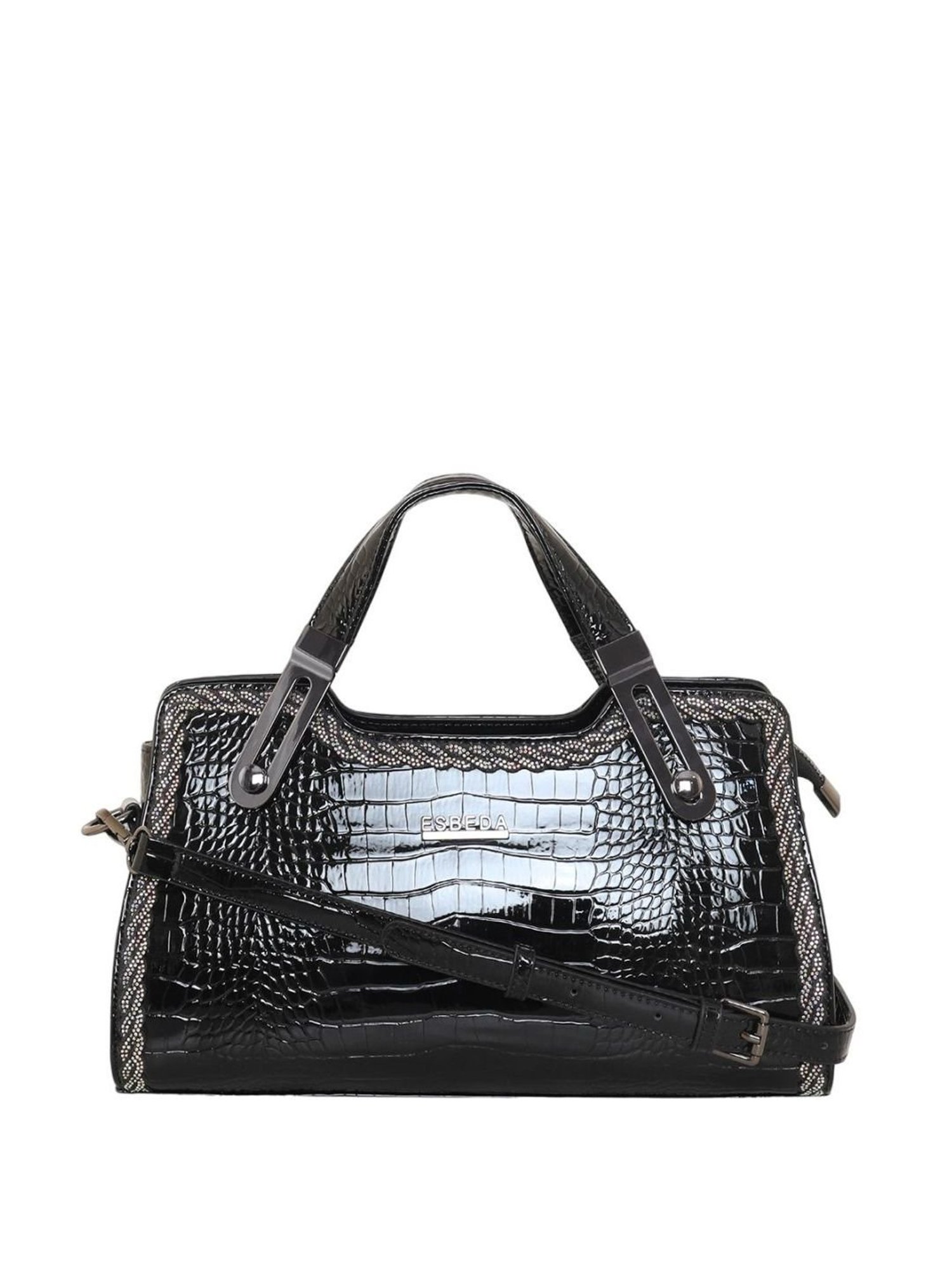 Esbeda Glossy Black PU Textured Handbag