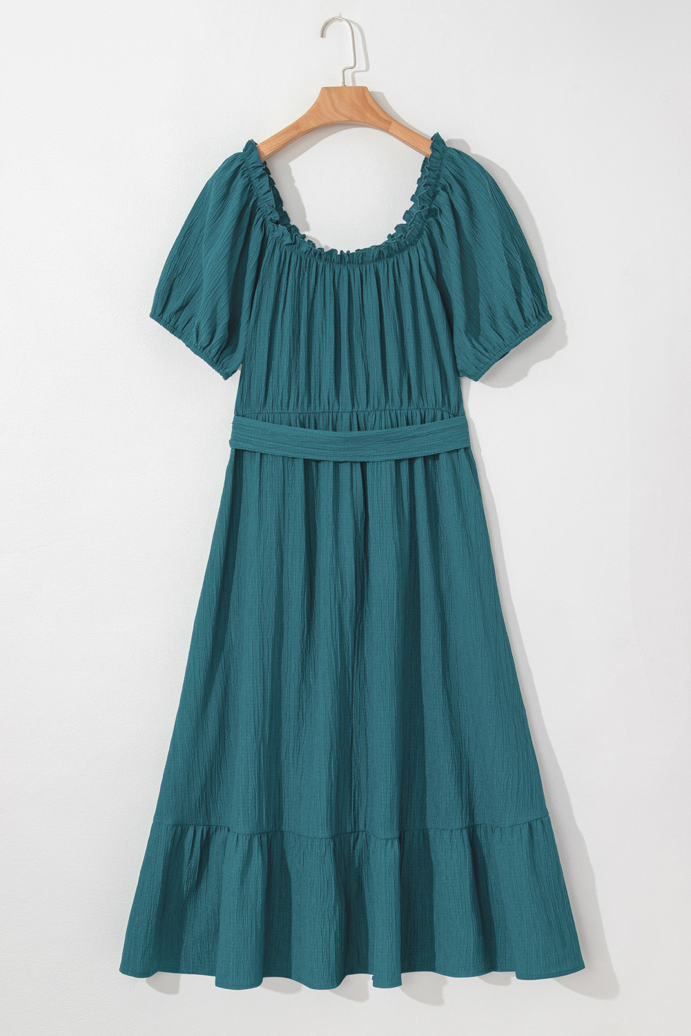 Black Leopard Patchwork Split Neck Ruffle Plus Size Dress