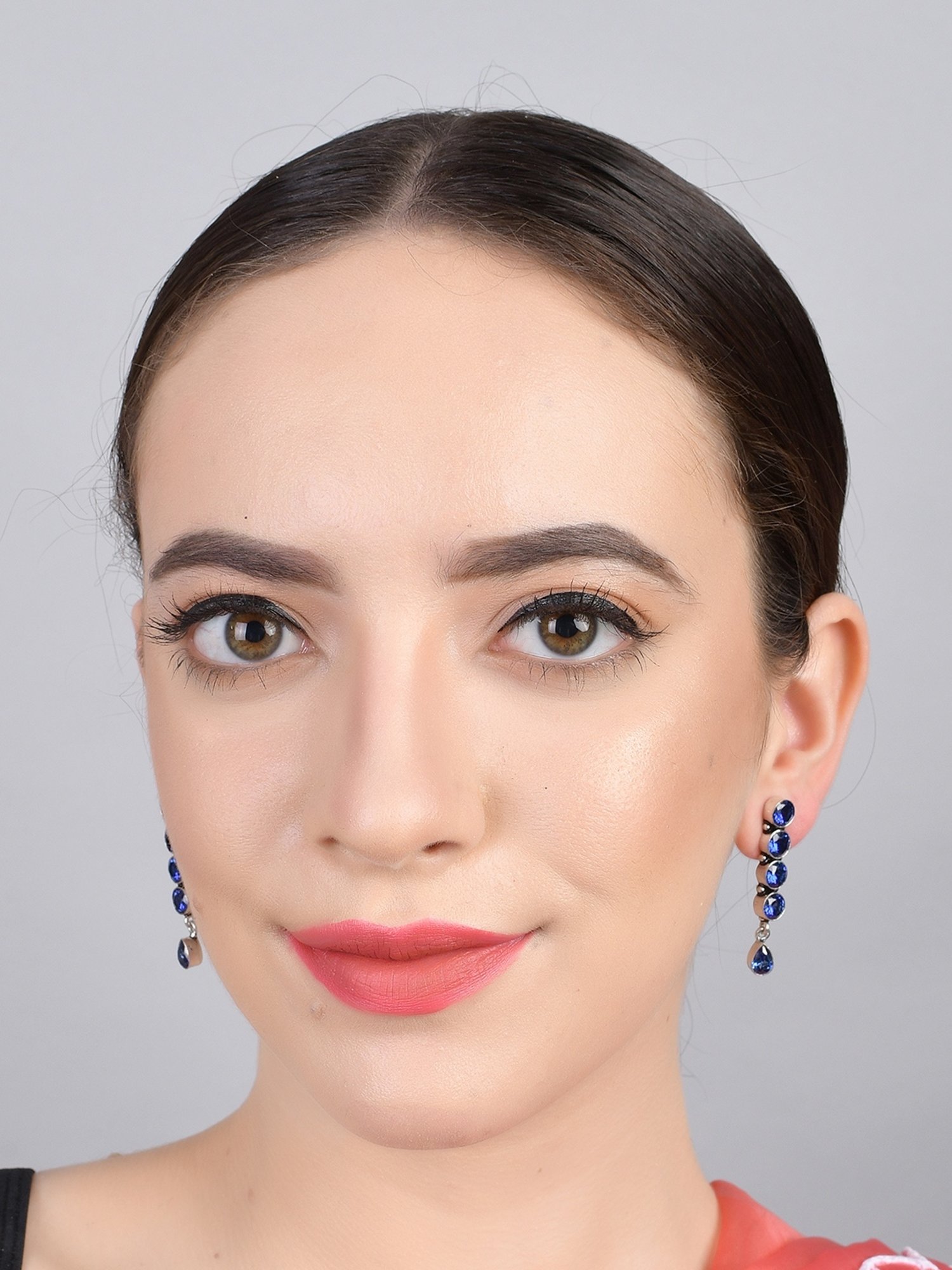 Imli Street Blue Silver Tone Stone-Studded Handcrafted Dangler Earrings