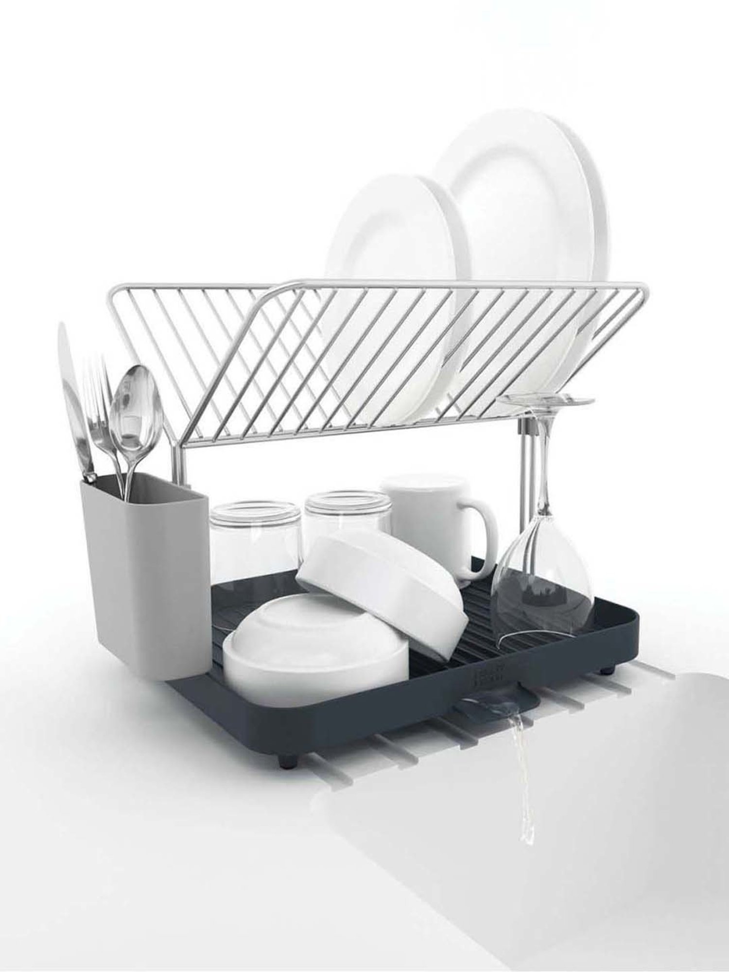 Joseph Joseph Grey Polypropylene Dish Rack And Drain Board With Cutlery Organizer Dish Drainer