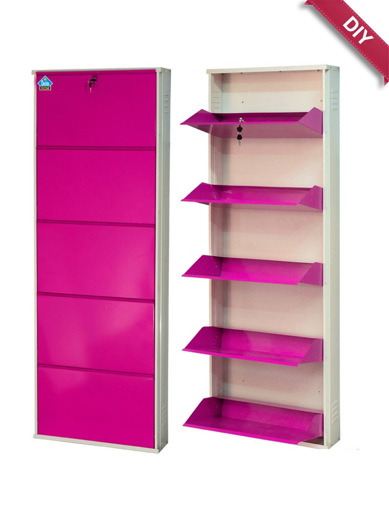 Delite Kom Metal Shoe Rack - 24" 10 Shelf, Double Decker, Ivory, PowderCoat, Wall Mount, DIY