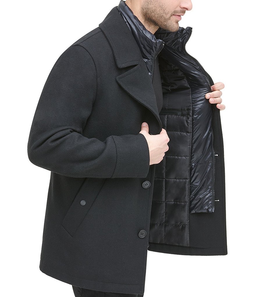 DKNY Long-Sleeve Nylon Quilted-Bib Wool-Blend Peacoat