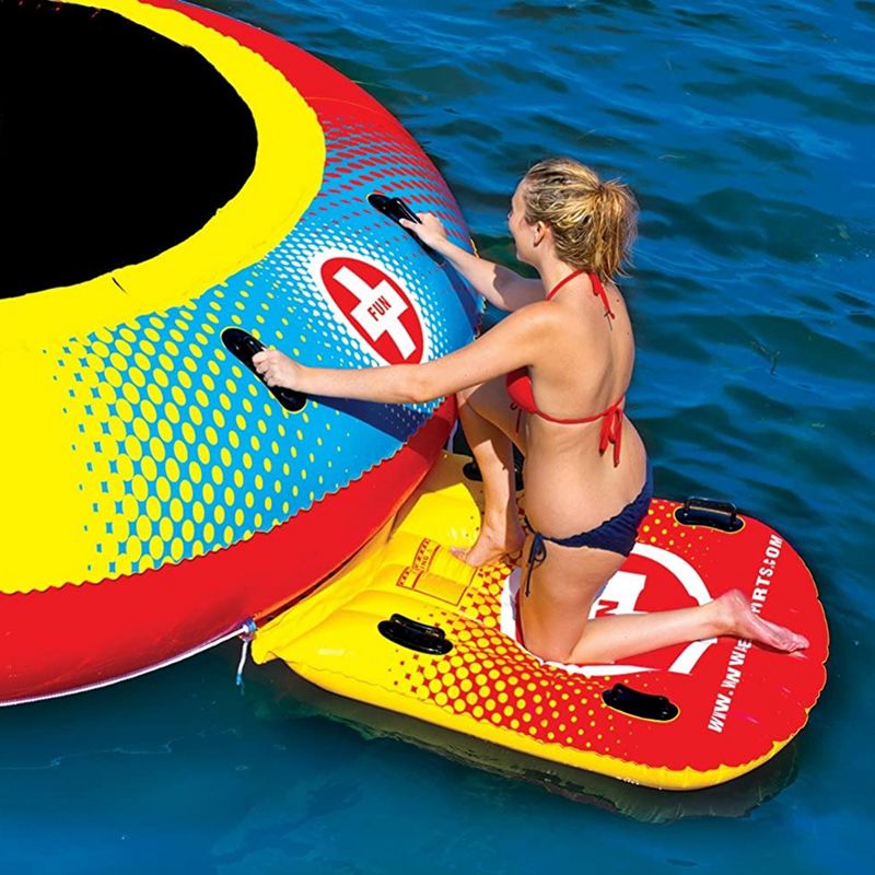 WOW Watersports 10 Foot Heavy Duty PVC Floating Splash Pad Play Set, Lounge Inflatable Trampoline Bouncer with Boarding Platform for 1 to 2 People