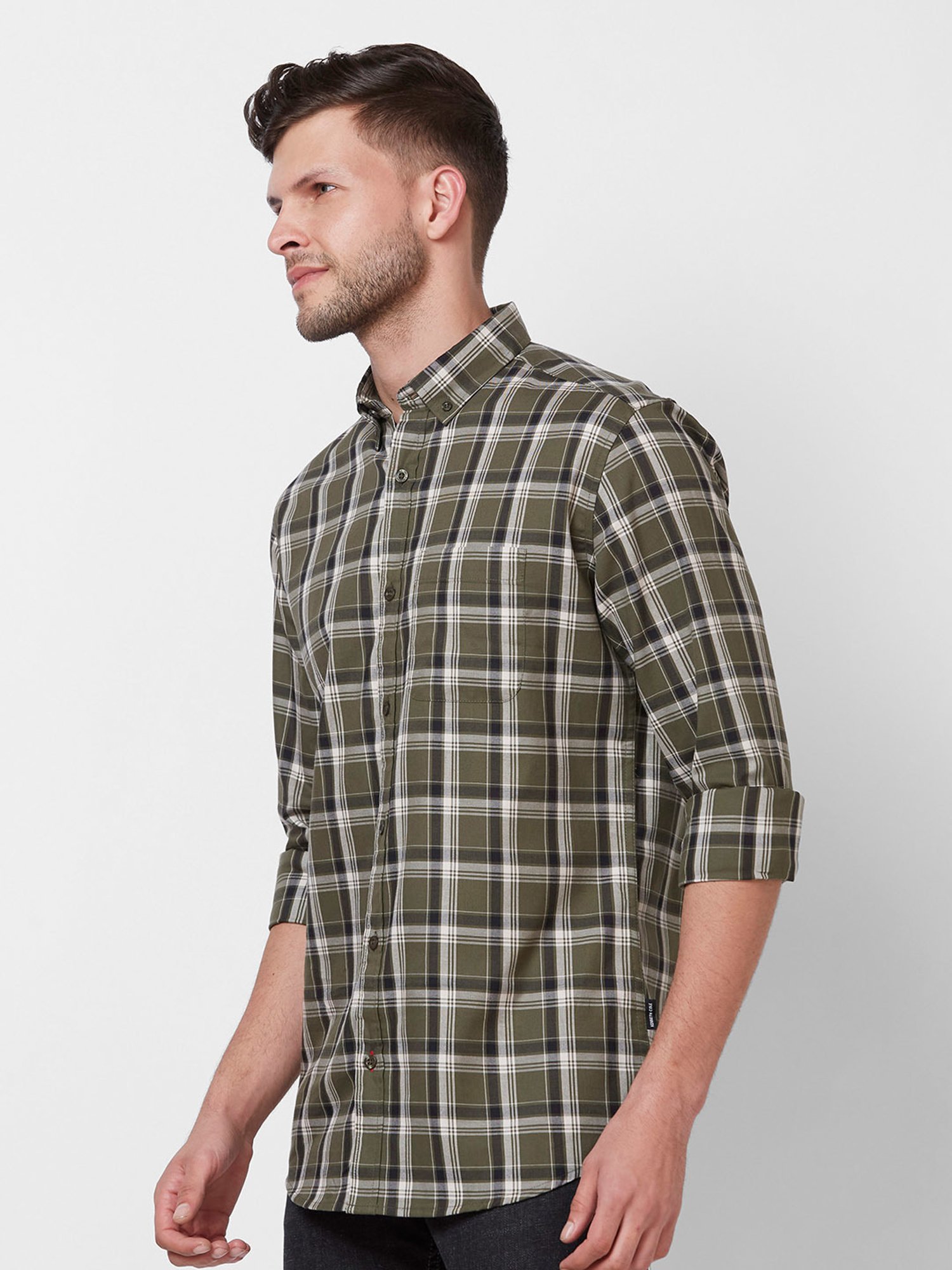 Kenneth Cole New York Green Slim Fit Check Cotton Shirt