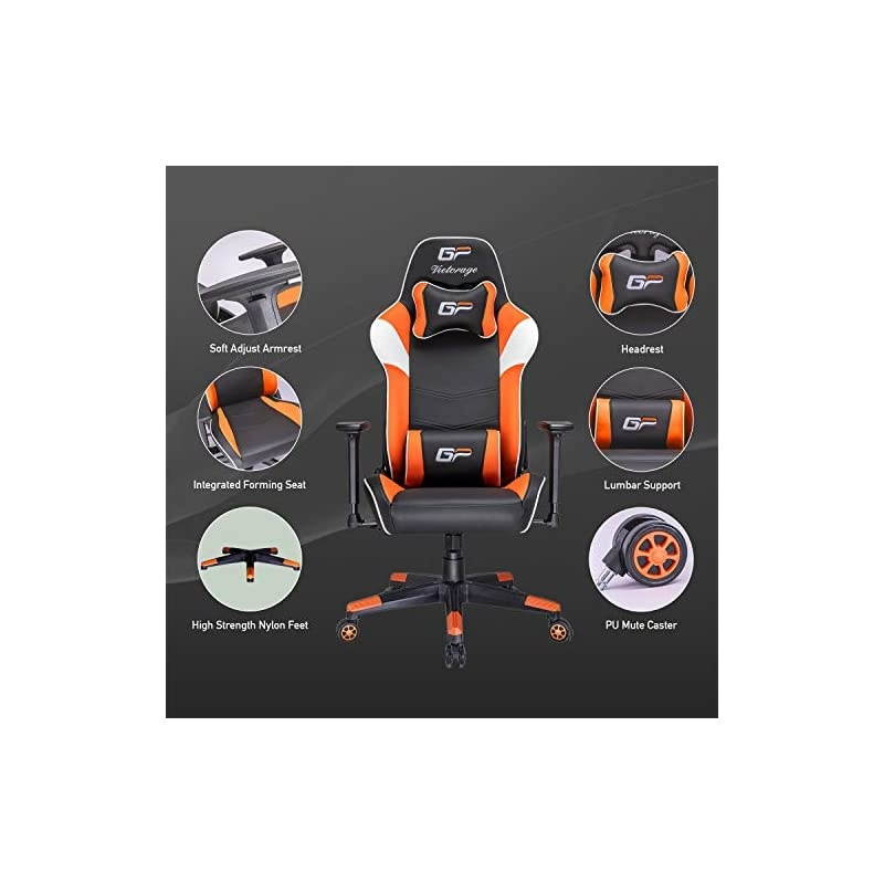 Gaming Chair GP Series- Professional & Textured- Gaming/Streaming - Long time Sitting- Inspired by Racing car- Ergonomic Design- Rocking Function (Orange)