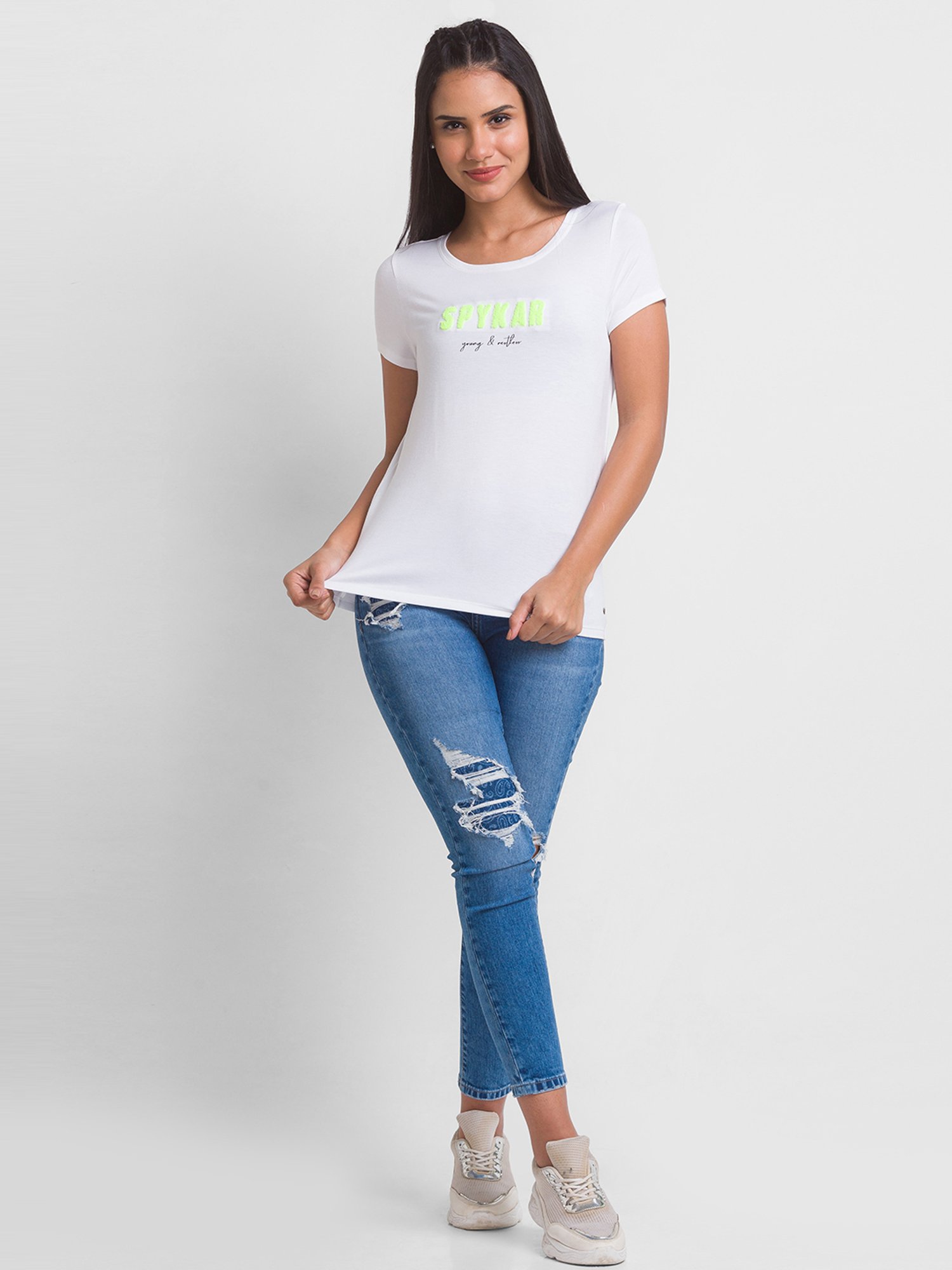 Spykar White Printed T-Shirt