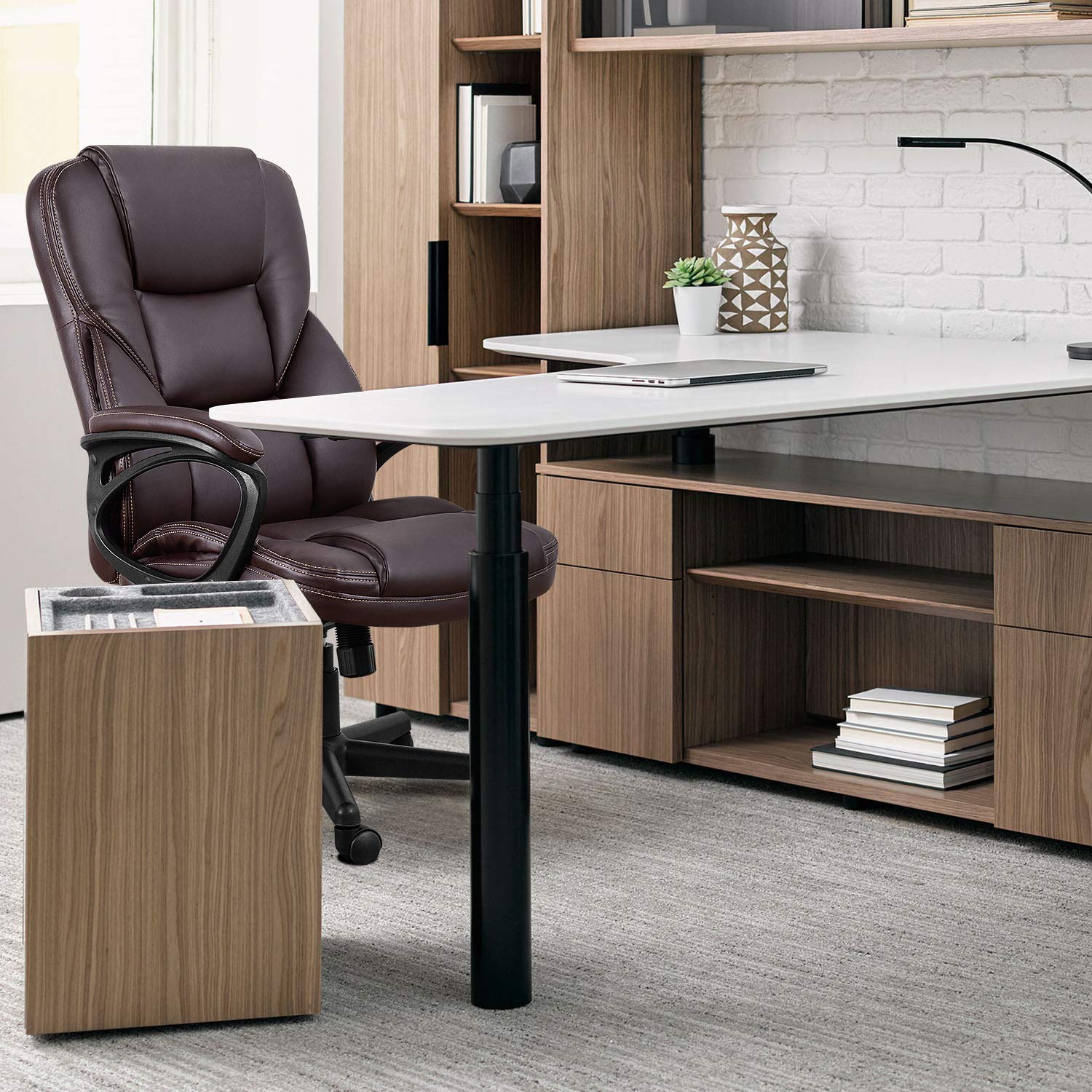 Furmax Office Exectuive Chair High Back Adjustable Managerial Home Desk Chair, Swivel Computer PU Leather Chair with Lumbar Support (Black)