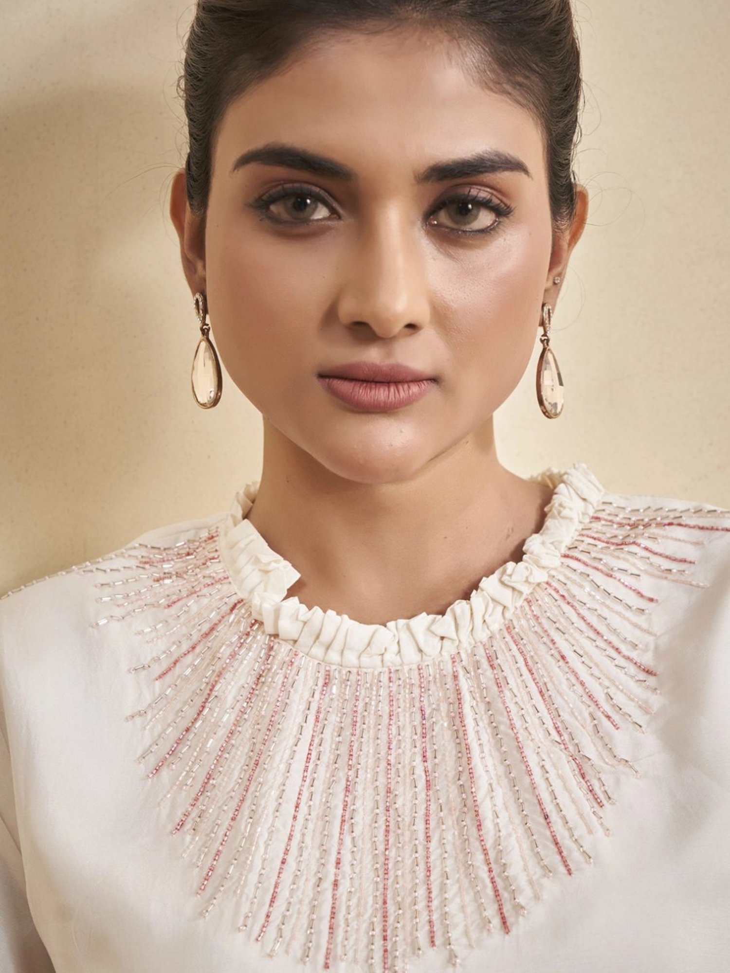 Kaftanize Off White Magnolia Blaze Ensemble Uppada Silk Top with Pant Co-Ord Set