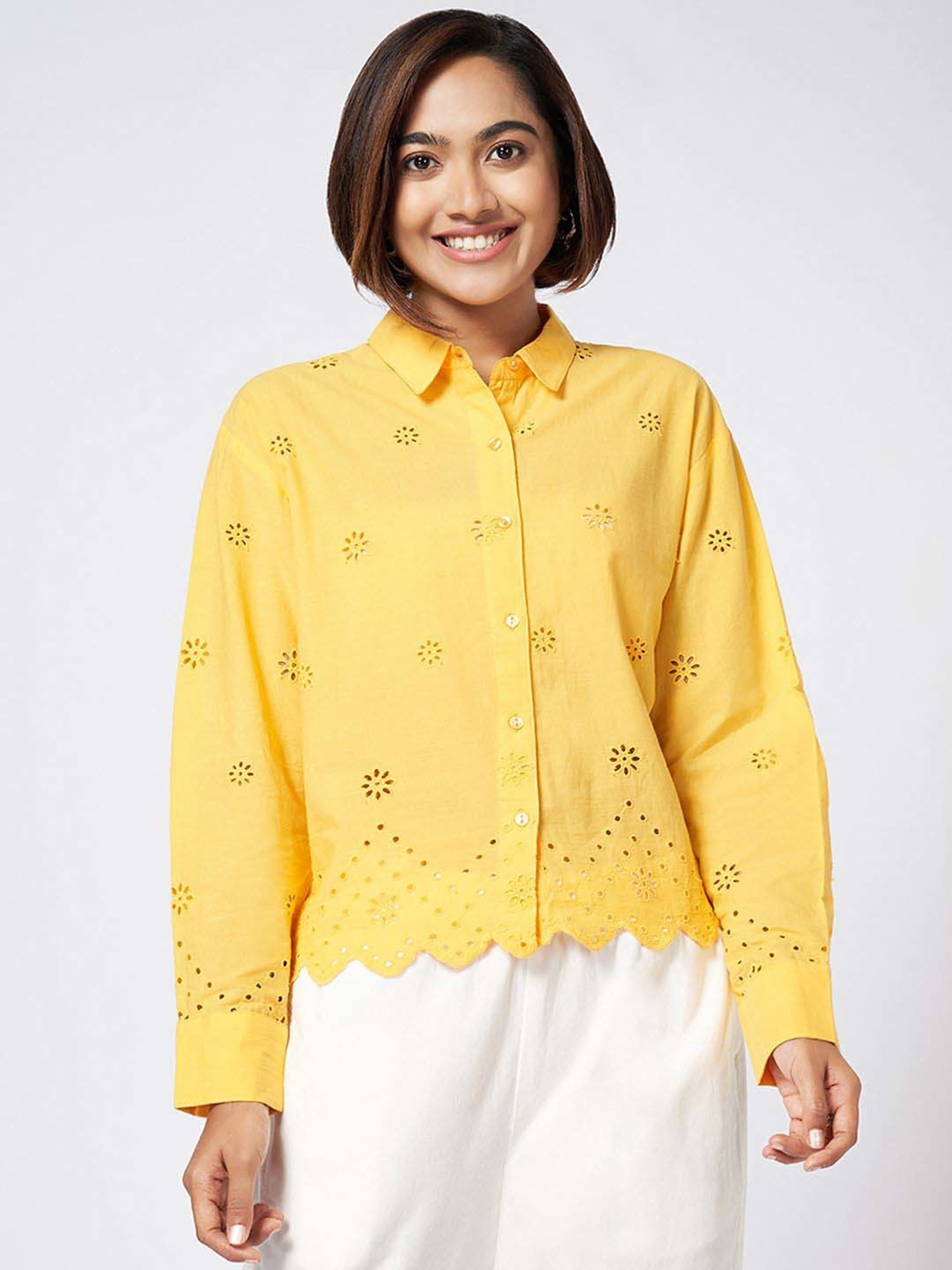 Honey by Pantaloons Yellow Self Pattern Shirt