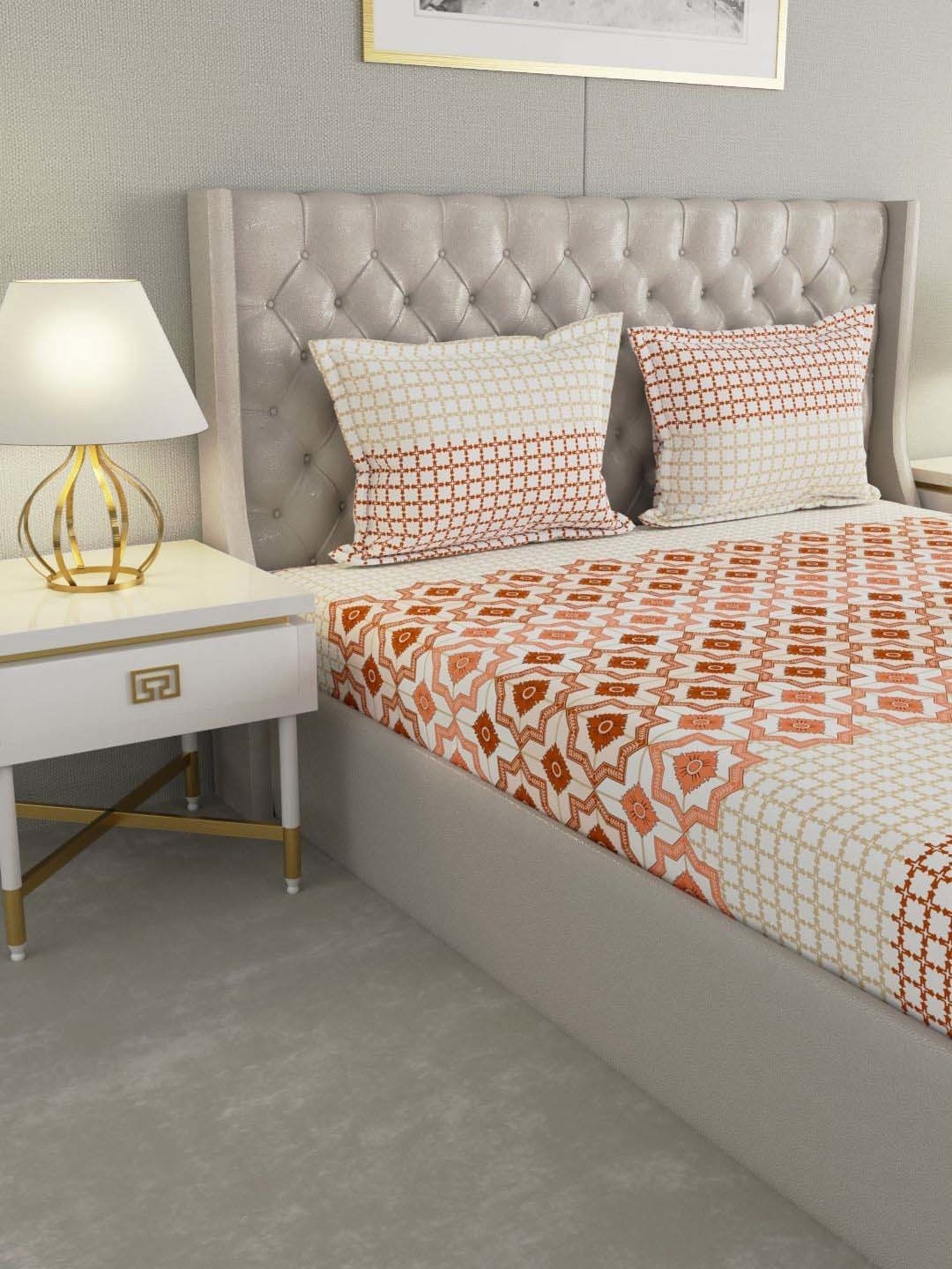 Raymond Home Shubham Orange 120 TC Cotton King Bedsheet with 2 Pillow Covers