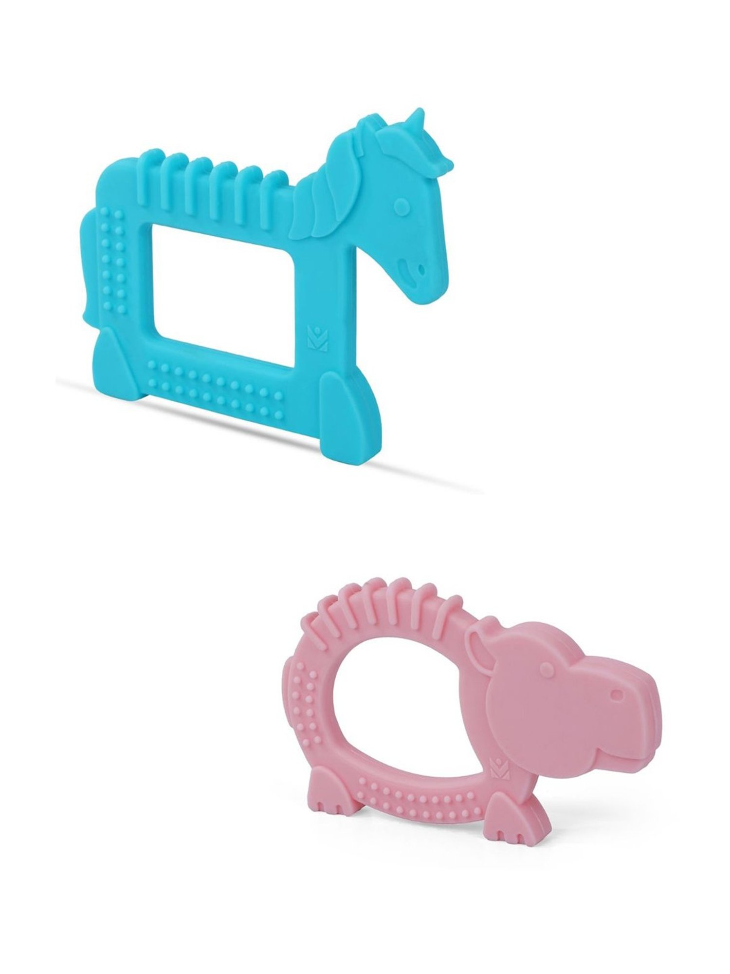 Baby Moo Kids Blue Unicorn & Pink Hippo Soothing Silicon Teether (BPA & Toxin Free, Pack of 2)