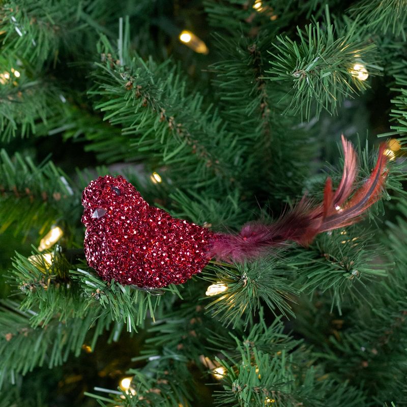 Northlight 6.5" Red Sequined Bird with Feather Tail Christmas Ornament with Clip