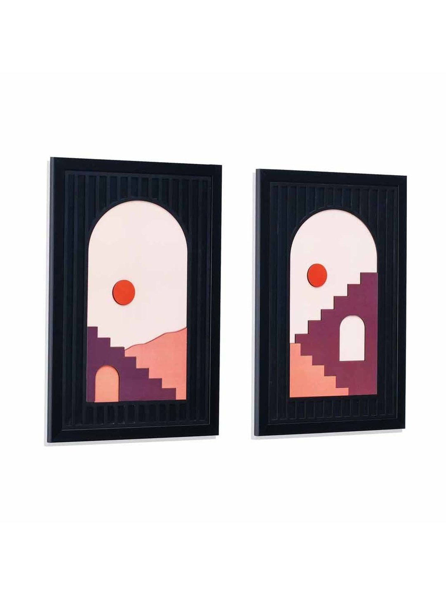 @Home Brown Mdf Boho Arch 3D Wall Paintings - Set of 2