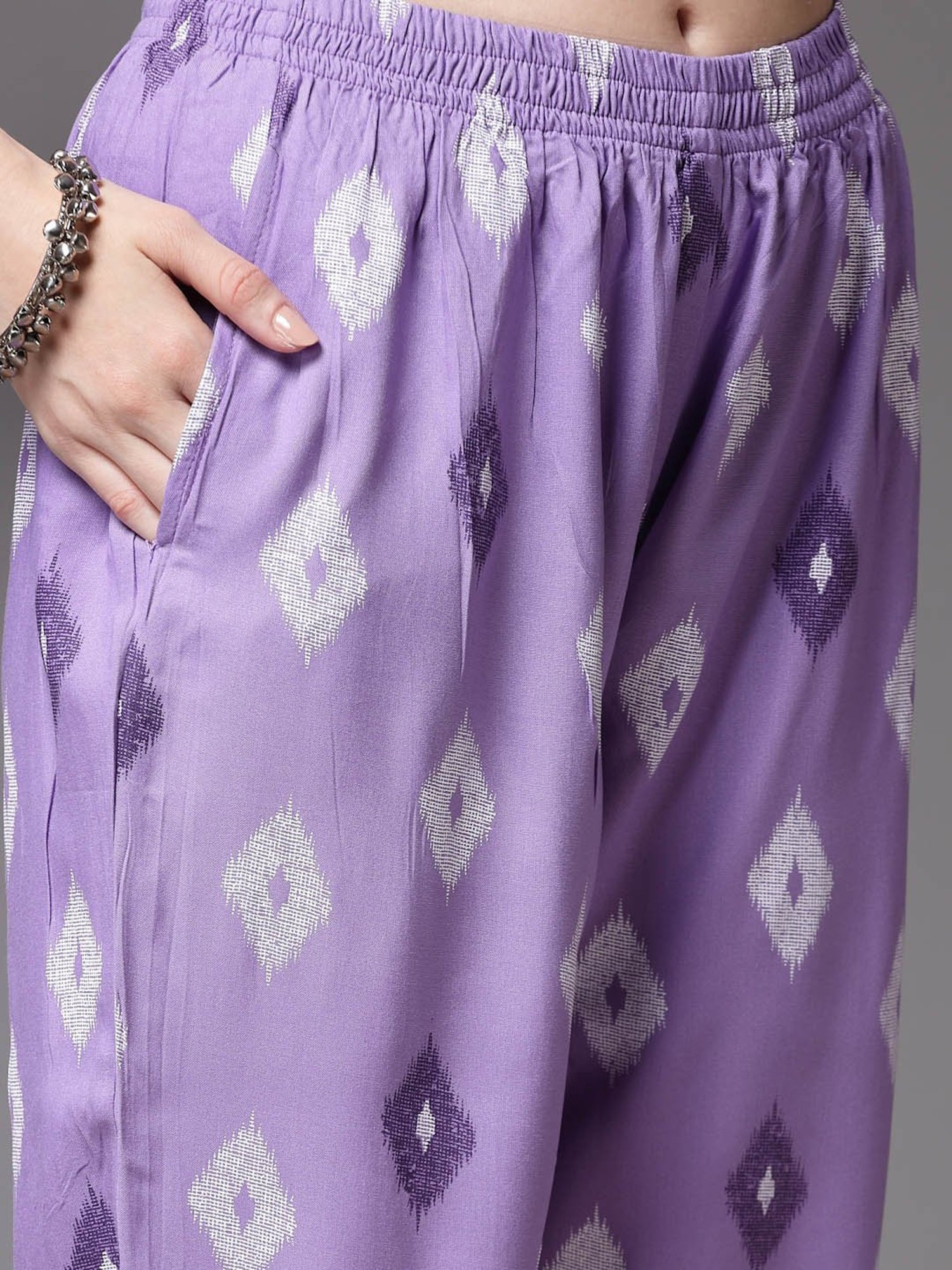 Stylum Purple Rayon Printed Top & Pant Set