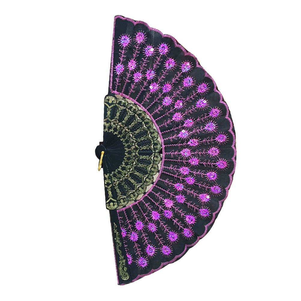 Fashionable Sequins Peacock Fan Handmade Dance Hand Fans for Performance Stage Show (Sky Blue)