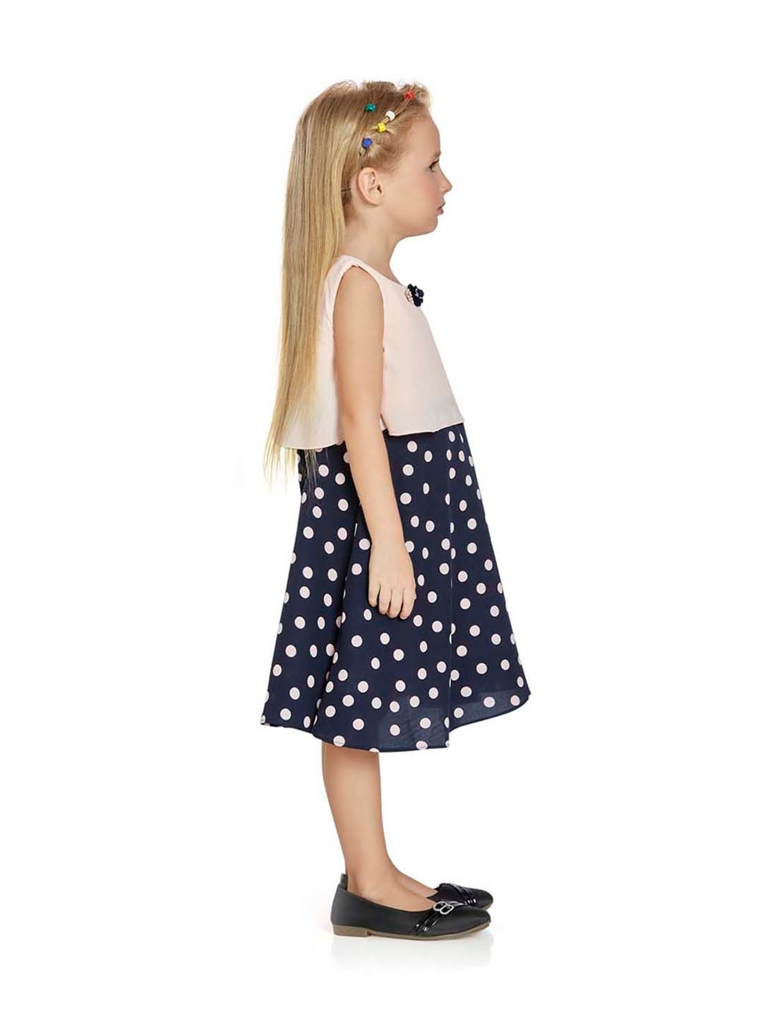 Peppermint Kids Peach & Navy Printed Dress