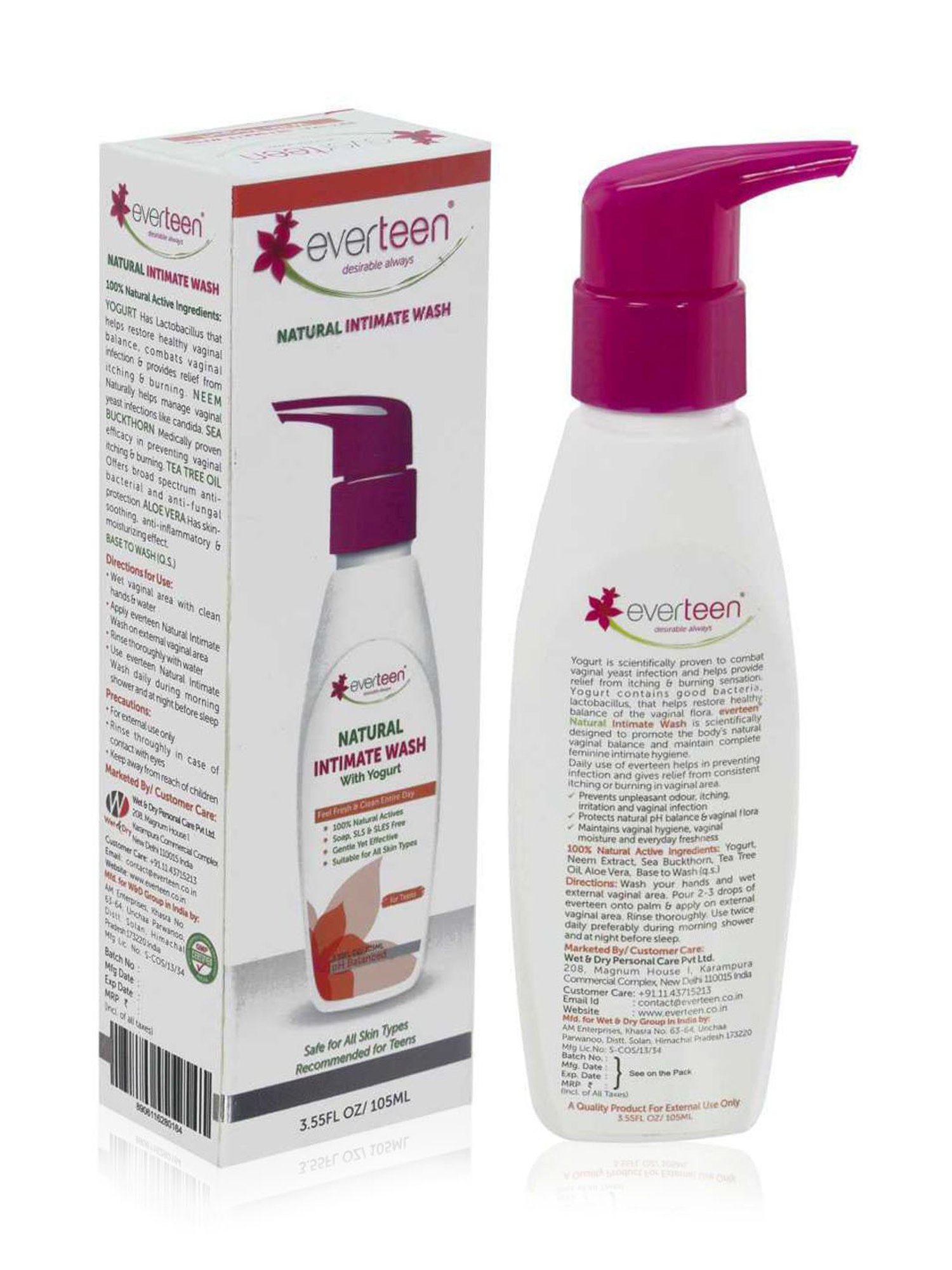 everteen Yogurt Natural Intimate Wash for Feminine Intimate Hygiene in Teens - 1 Pack - 105 ml