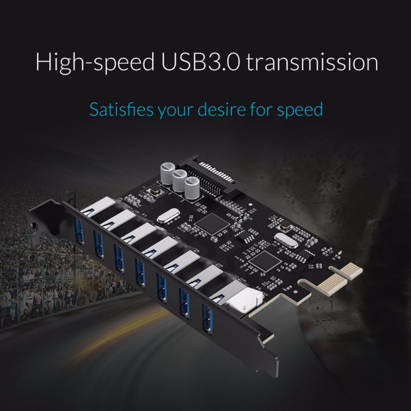 Plugadget 7 Port USB3.0 PCI-E Express Card Sata to 15 Pin High Speed Extender Adapter Card Power Connector