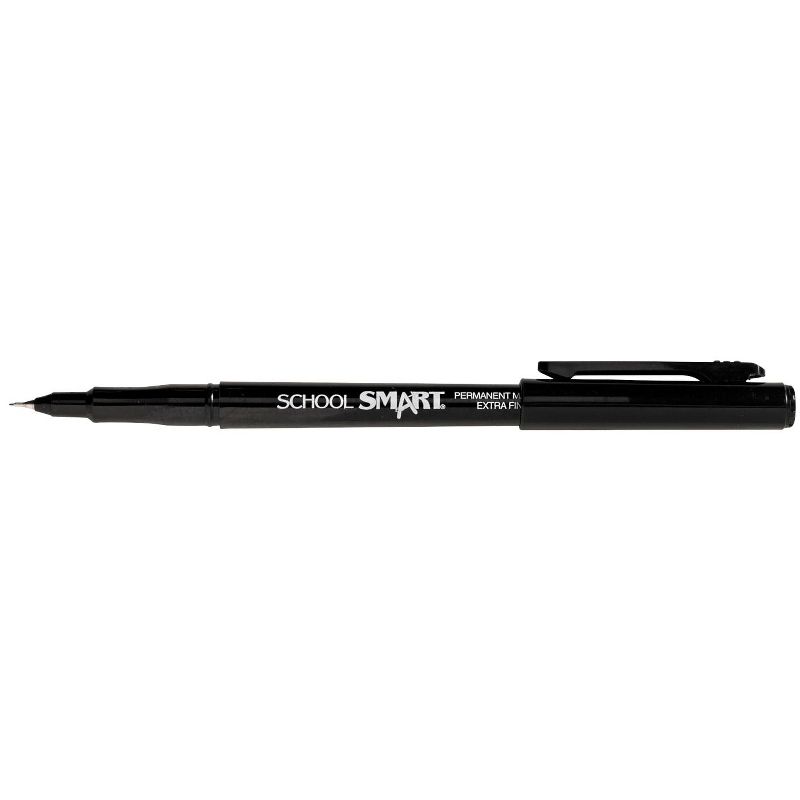 School Smart Permanent Markers, Extra Fine Tip, Black, pk of 12
