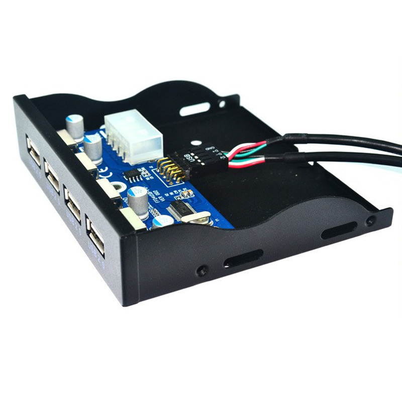 Plugadget 4 Port USB 2.0 Hub USB 2.0 Adapter PC Front Panel Expansion Bracket with 9 Pin Cable For Desktop 3.5 Inch FDD Floppy Bay