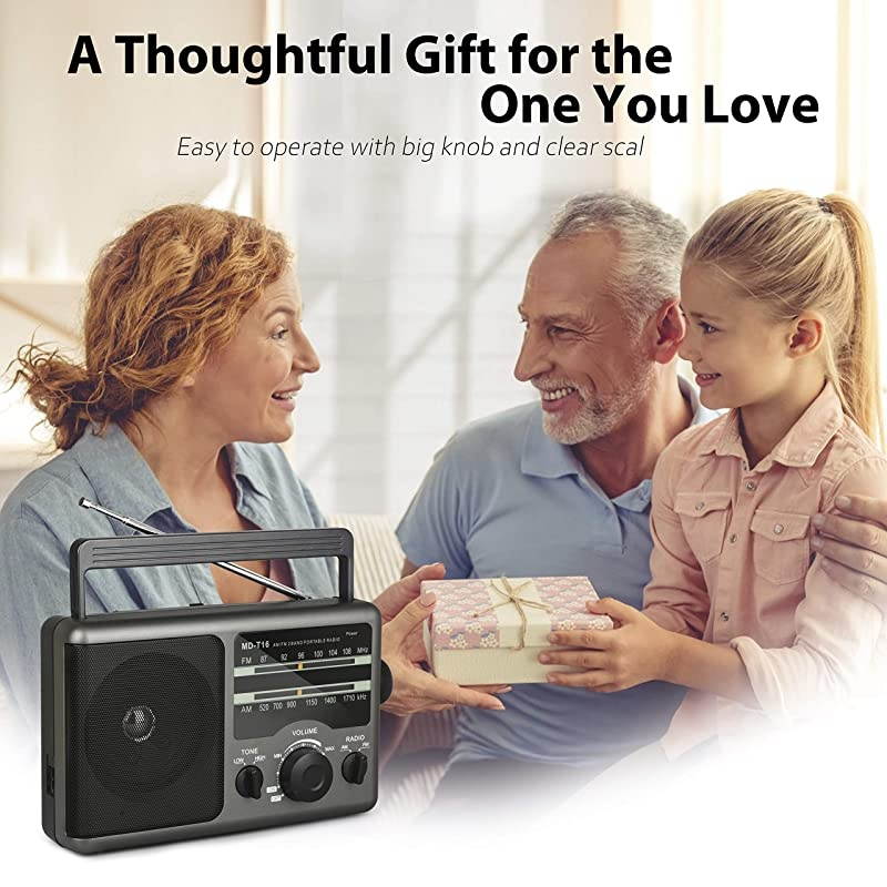 FM Portable Radio Transistor Radio with 35mm Earphone Jack HightLow Tone Mode Big Speaker AC Power or Battery Operated by 4 D Cell Batteries for Home and Outdoor