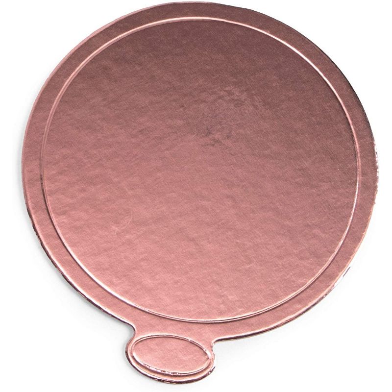 Sparkle and Bash 200 Pack Mini Round Cake Boards, Rose Gold Foil Dessert Base (3.5 Inches)