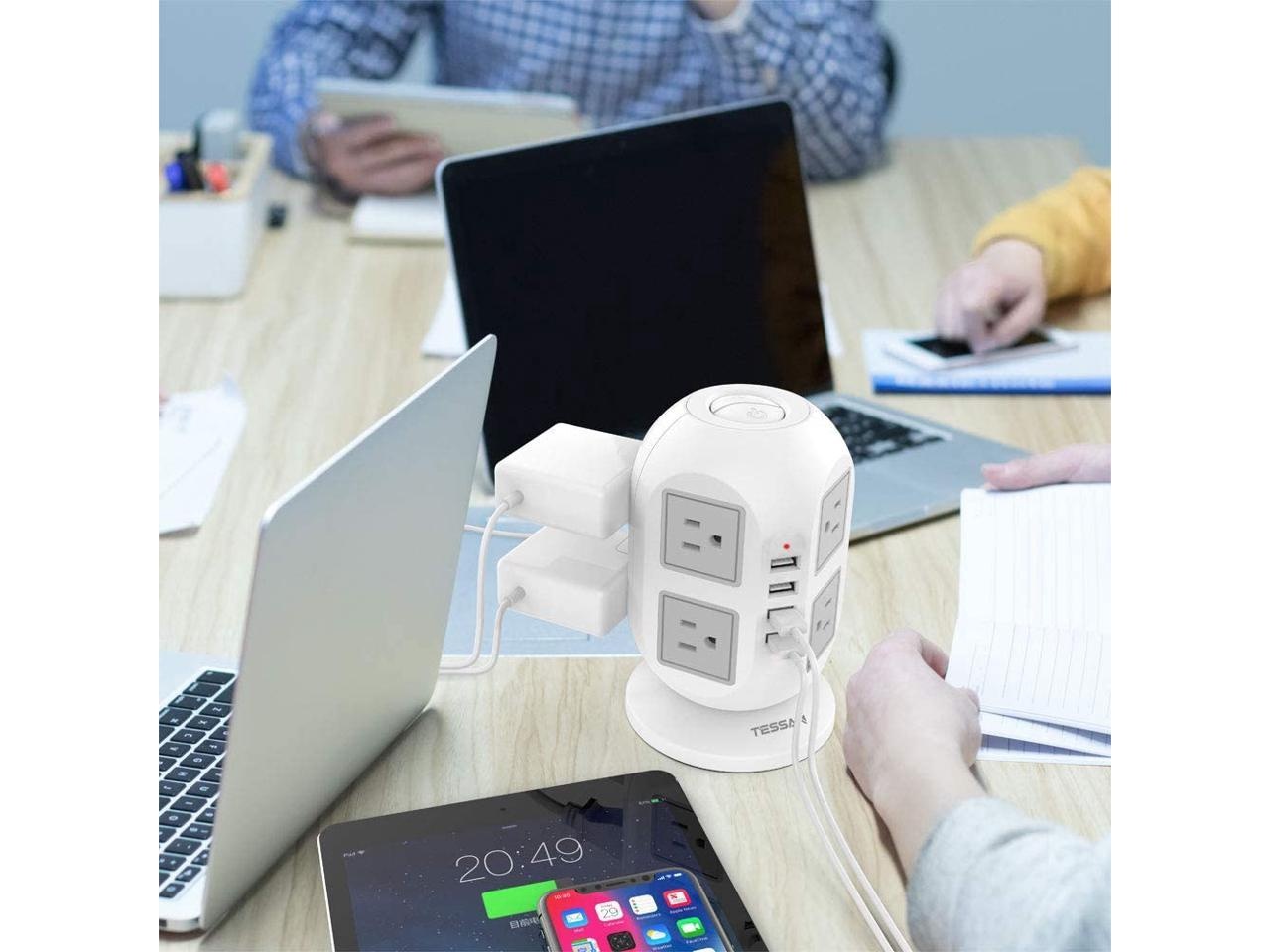 Power Strip Tower TESSAN Surge Protector 8 AC Outlets with 4 USB Ports Charging Station Long Extension Cord 10 Feet, Widely Spaced Multi Outlets, Circuit Breaker Safeguard for Home Office Dorm Room