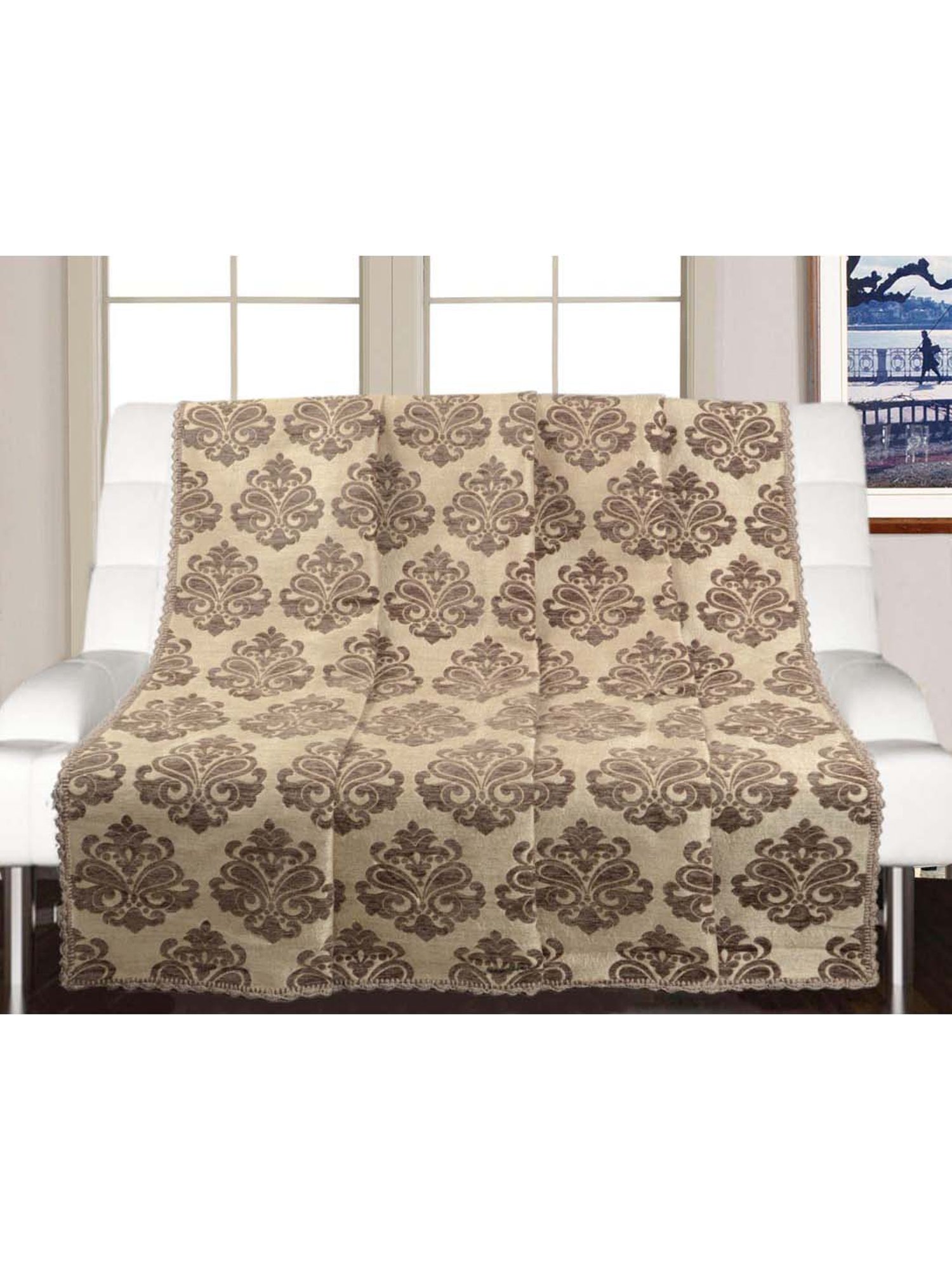 Saral Home Brown Chenille Decorative Reversible Sofa Cover - Set of 1
