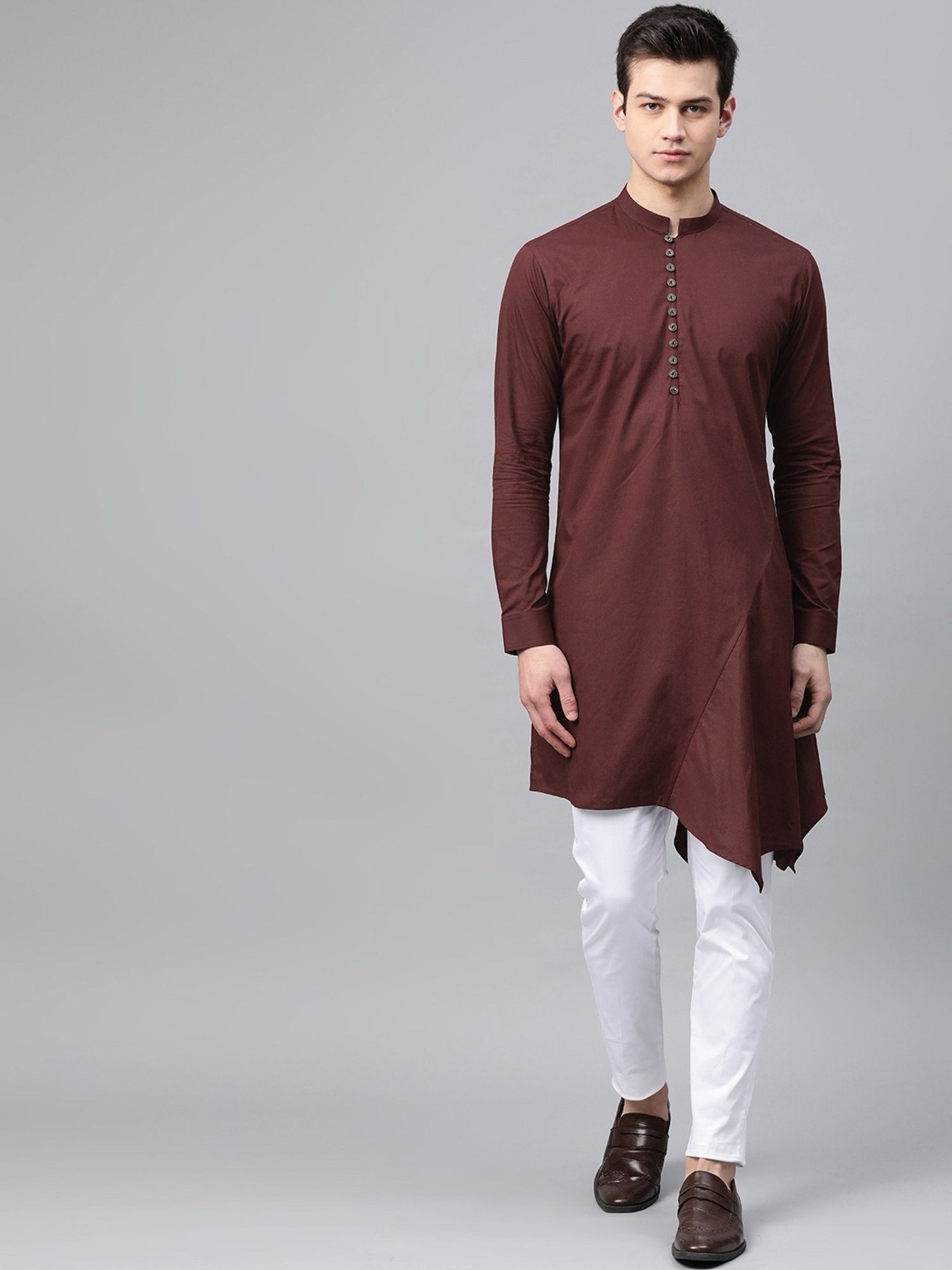 See Designs Burgundy & White Cotton Regular Fit Kurta Bottom Set