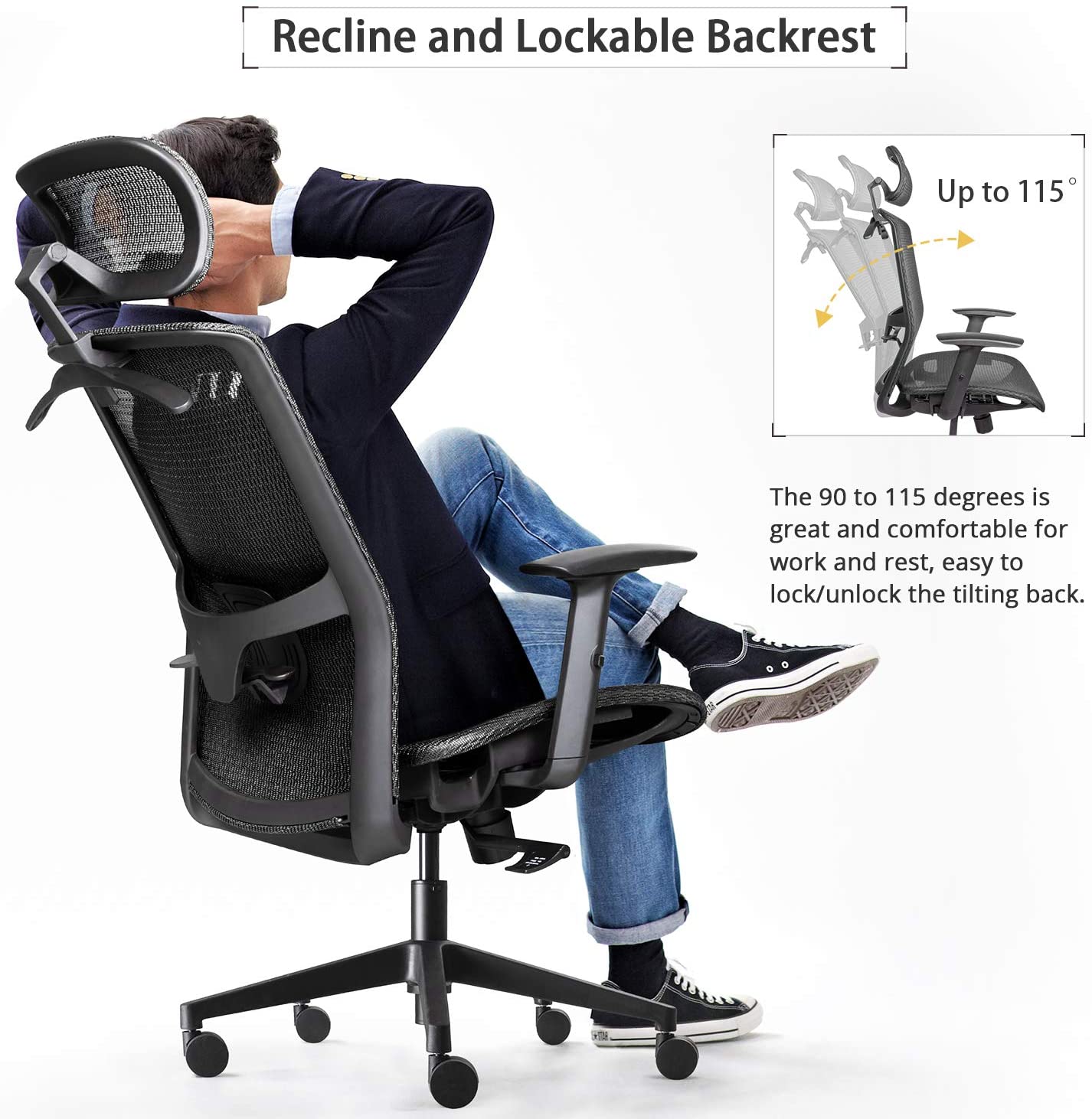 Furmax Ergonomic Office Chair Executive Chair with Mesh Seat High Back Computer Desk Chair with Adjustable Headrest Lumbar Support Armrest Rolling Task Chair with Clothes Hanger (Black)