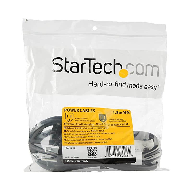 com 6 Ft Power Cord with 125 Volts at 13 Amps - 16 AWG Power Extension Cable Cord - NEMA 5-15R to NEMA 5-15P (PAC1016)