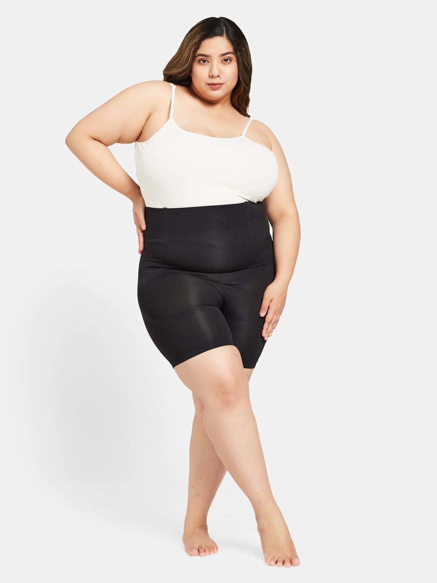 Secrets By ZeroKaata Black Plain Tummy & Thigh Shaper