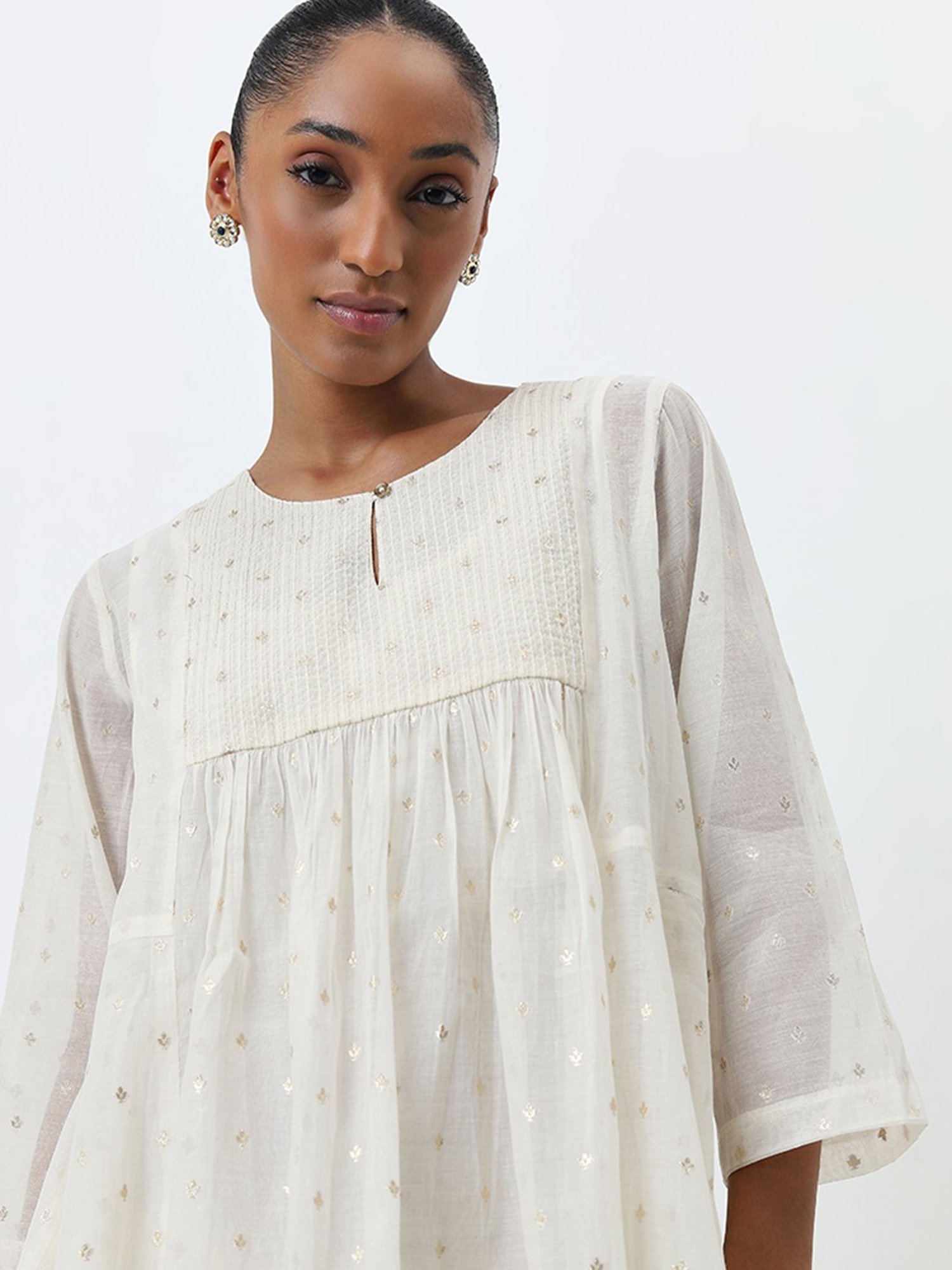 Zuba by Westside Off-White Embellished Fit and Flare Kurta with Inner