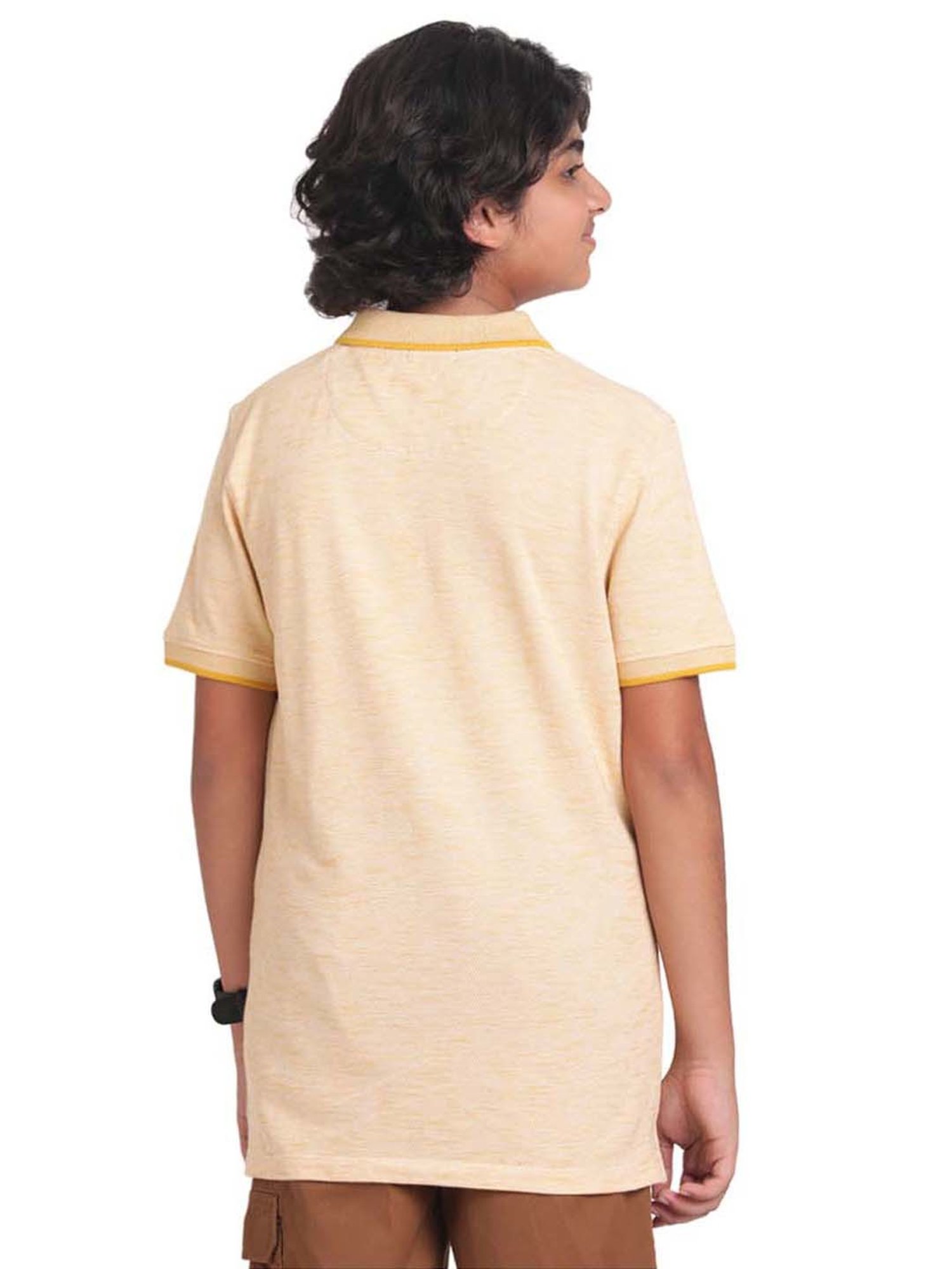 Indian Terrain Kids Yellow Cotton Self Pattern Polo T-Shirt